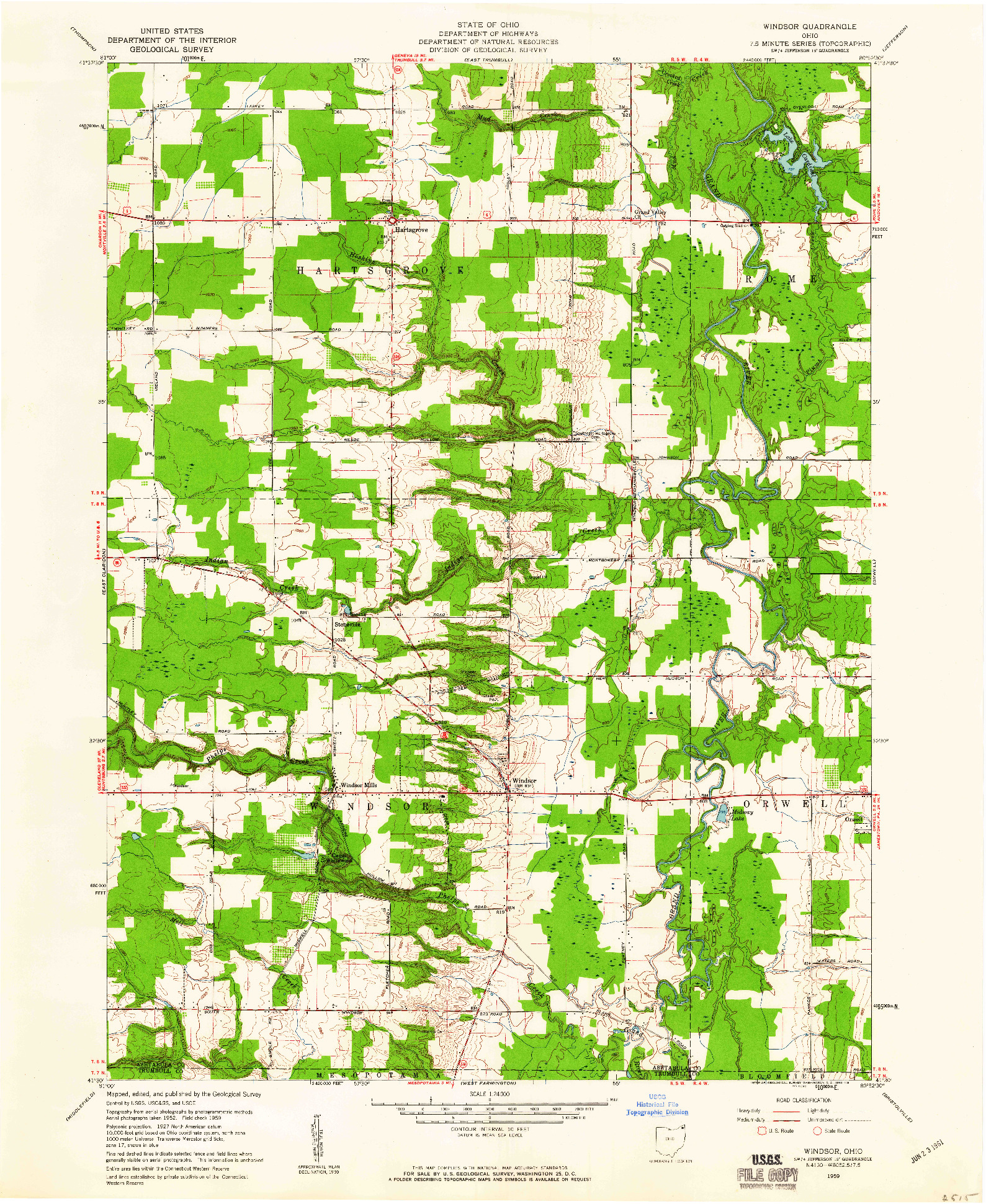 USGS 1:24000-SCALE QUADRANGLE FOR WINDSOR, OH 1959