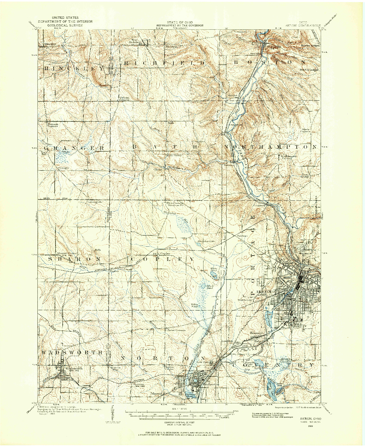 USGS 1:62500-SCALE QUADRANGLE FOR AKRON, OH 1903