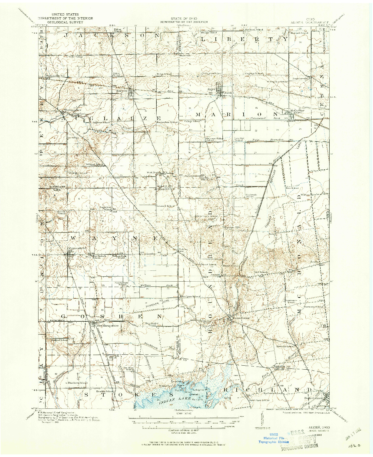 USGS 1:62500-SCALE QUADRANGLE FOR ALGER, OH 1913