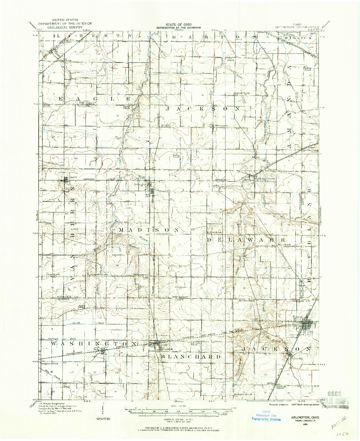 USGS 1:62500-SCALE QUADRANGLE FOR ARLINGTON, OH 1905