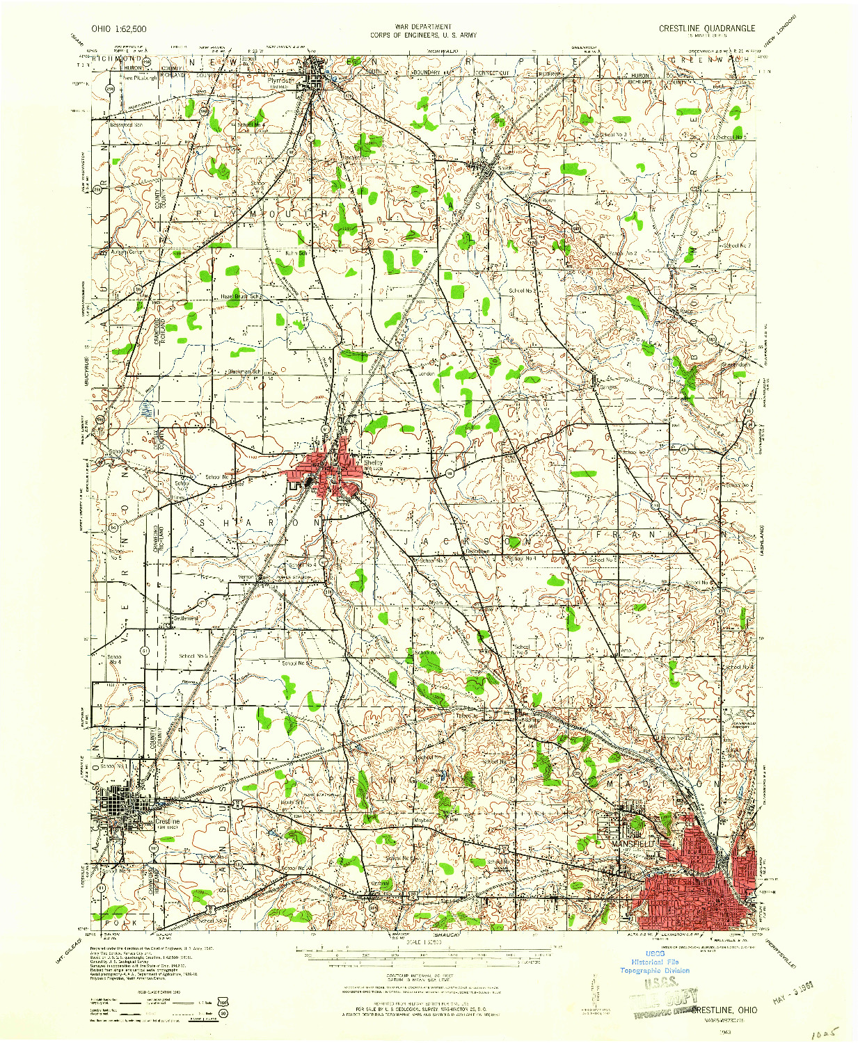 USGS 1:62500-SCALE QUADRANGLE FOR CRESTLINE, OH 1943