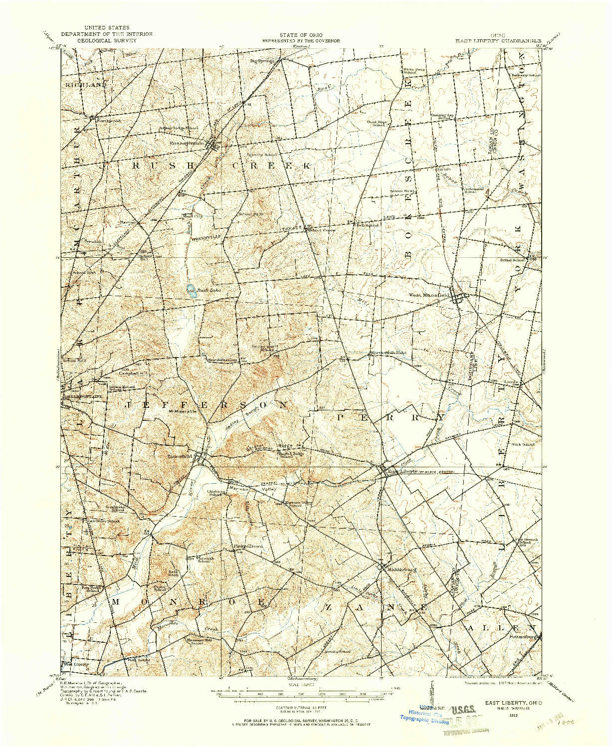 USGS 1:62500-SCALE QUADRANGLE FOR EAST LIBERTY, OH 1913