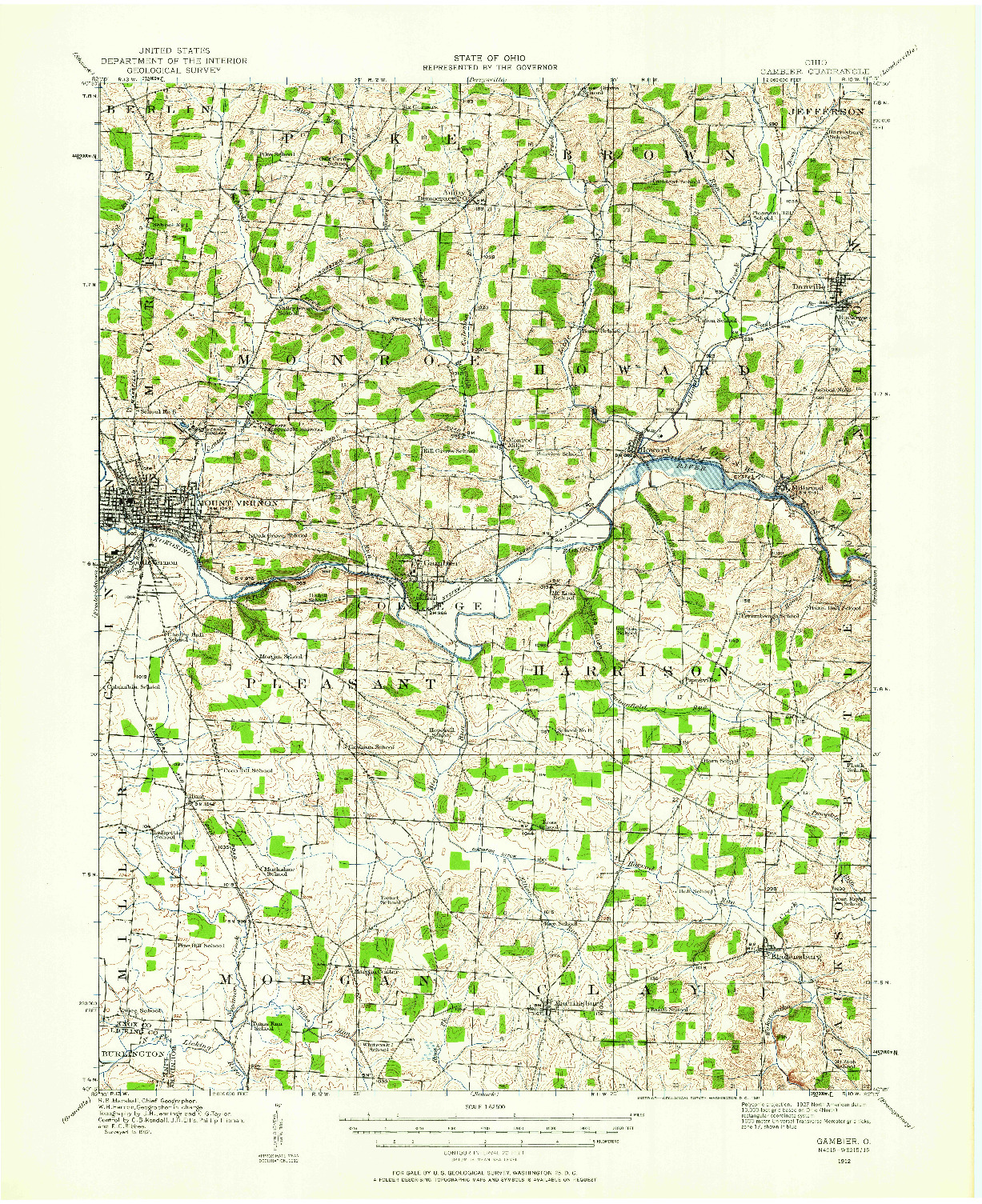 USGS 1:62500-SCALE QUADRANGLE FOR GAMBIER, OH 1912