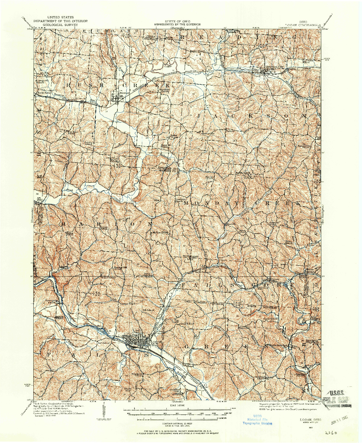 USGS 1:62500-SCALE QUADRANGLE FOR LOGAN, OH 1907