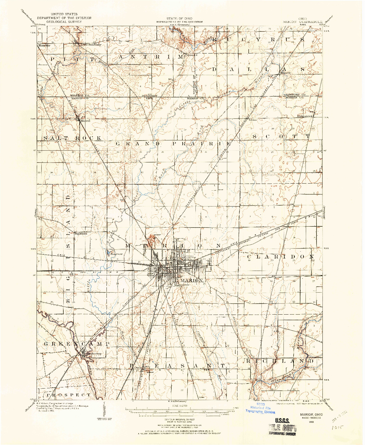 USGS 1:62500-SCALE QUADRANGLE FOR MARION, OH 1903