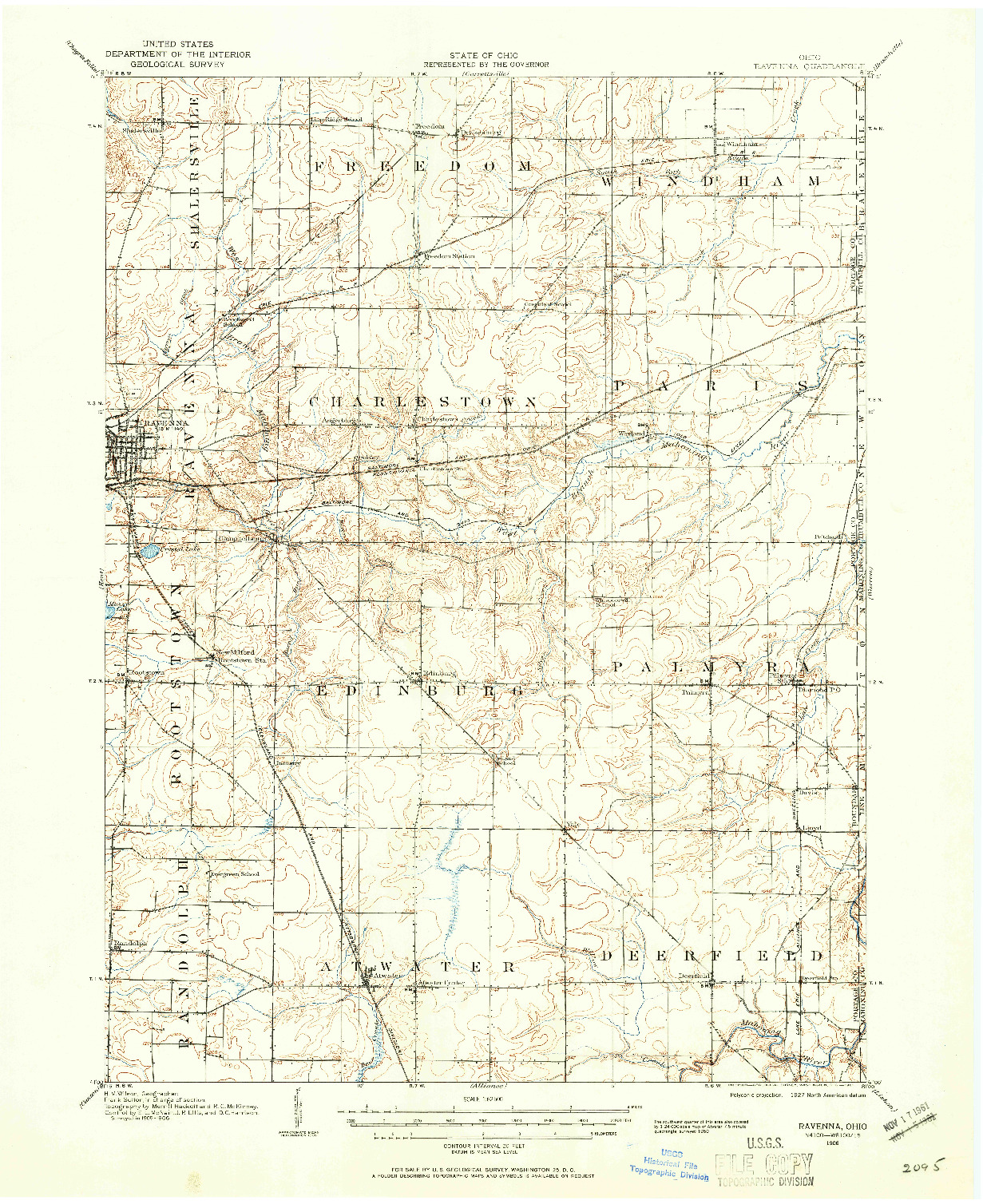 USGS 1:62500-SCALE QUADRANGLE FOR RAVENNA, OH 1906
