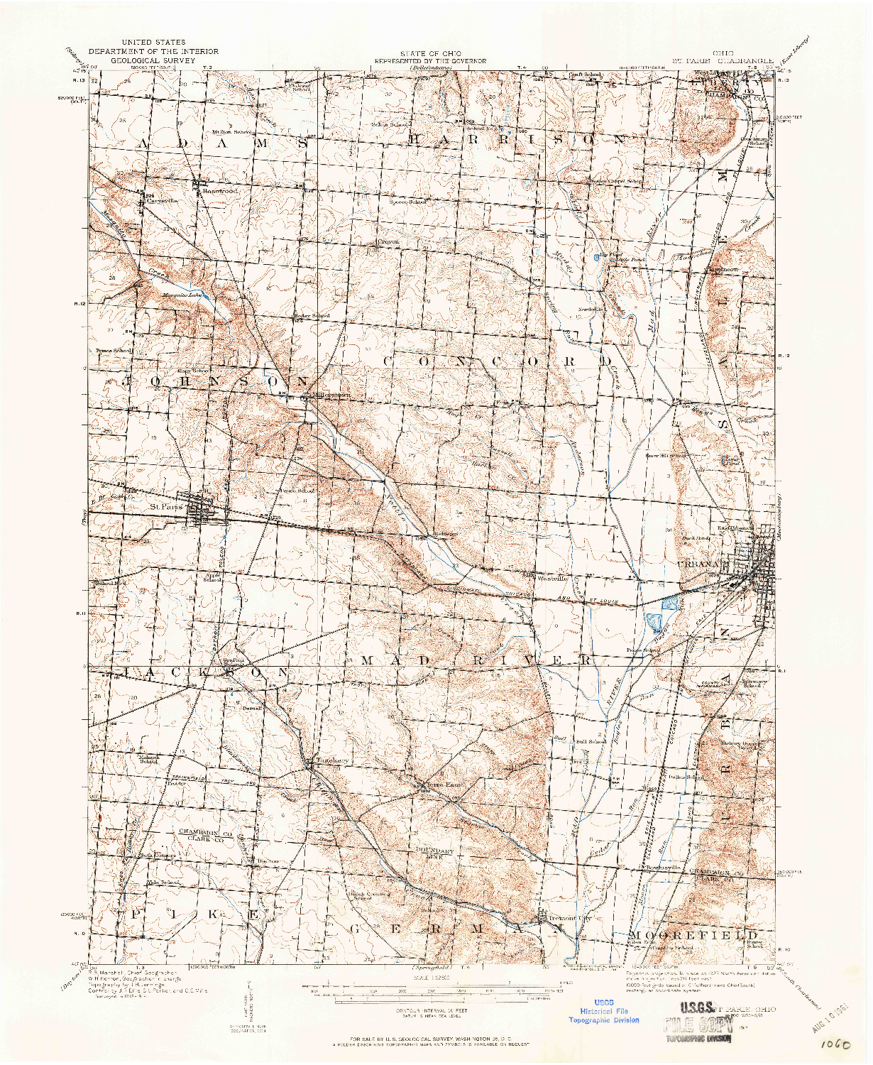 USGS 1:62500-SCALE QUADRANGLE FOR ST. PARIS, OH 1914