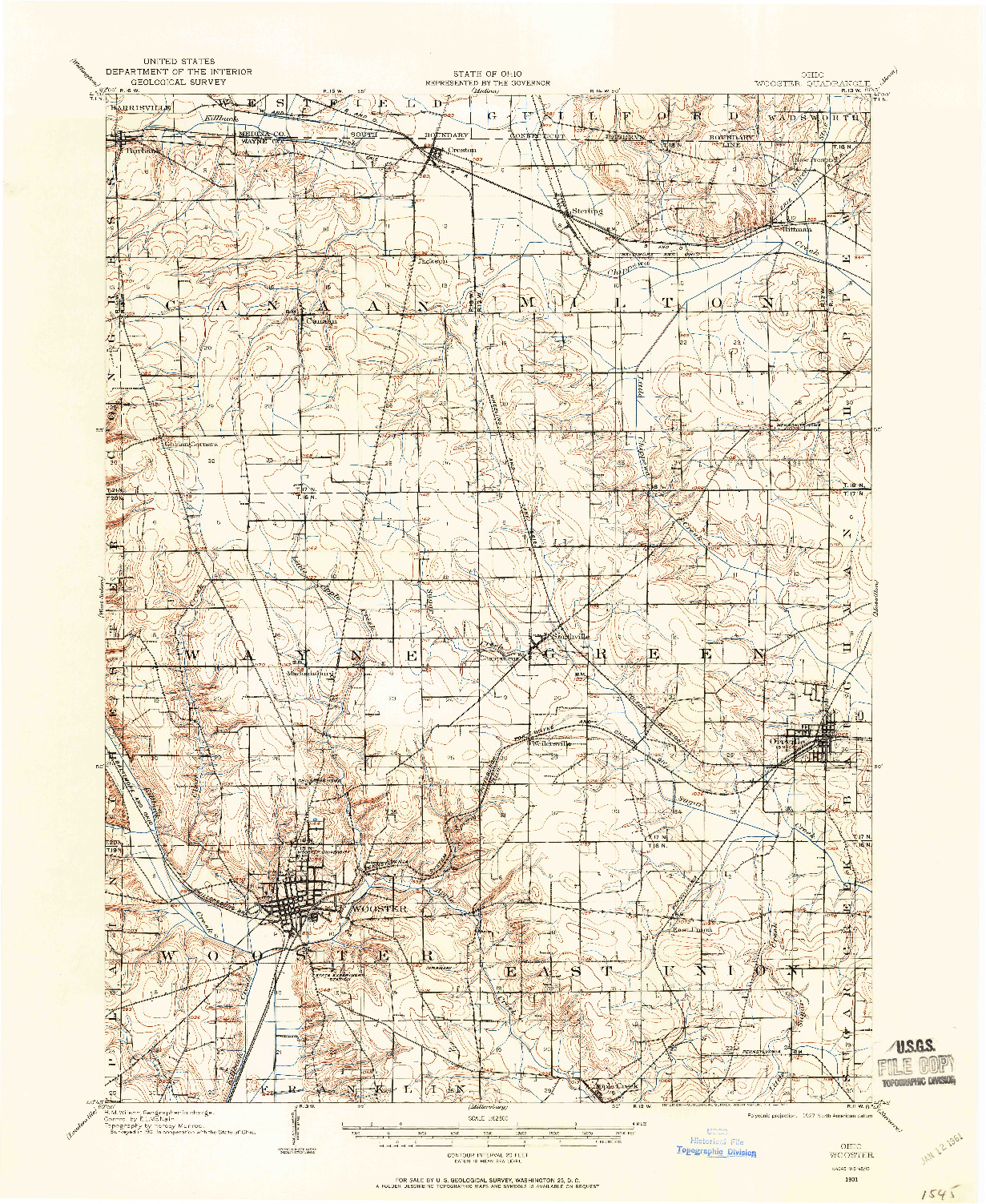USGS 1:62500-SCALE QUADRANGLE FOR WOOSTER, OH 1901