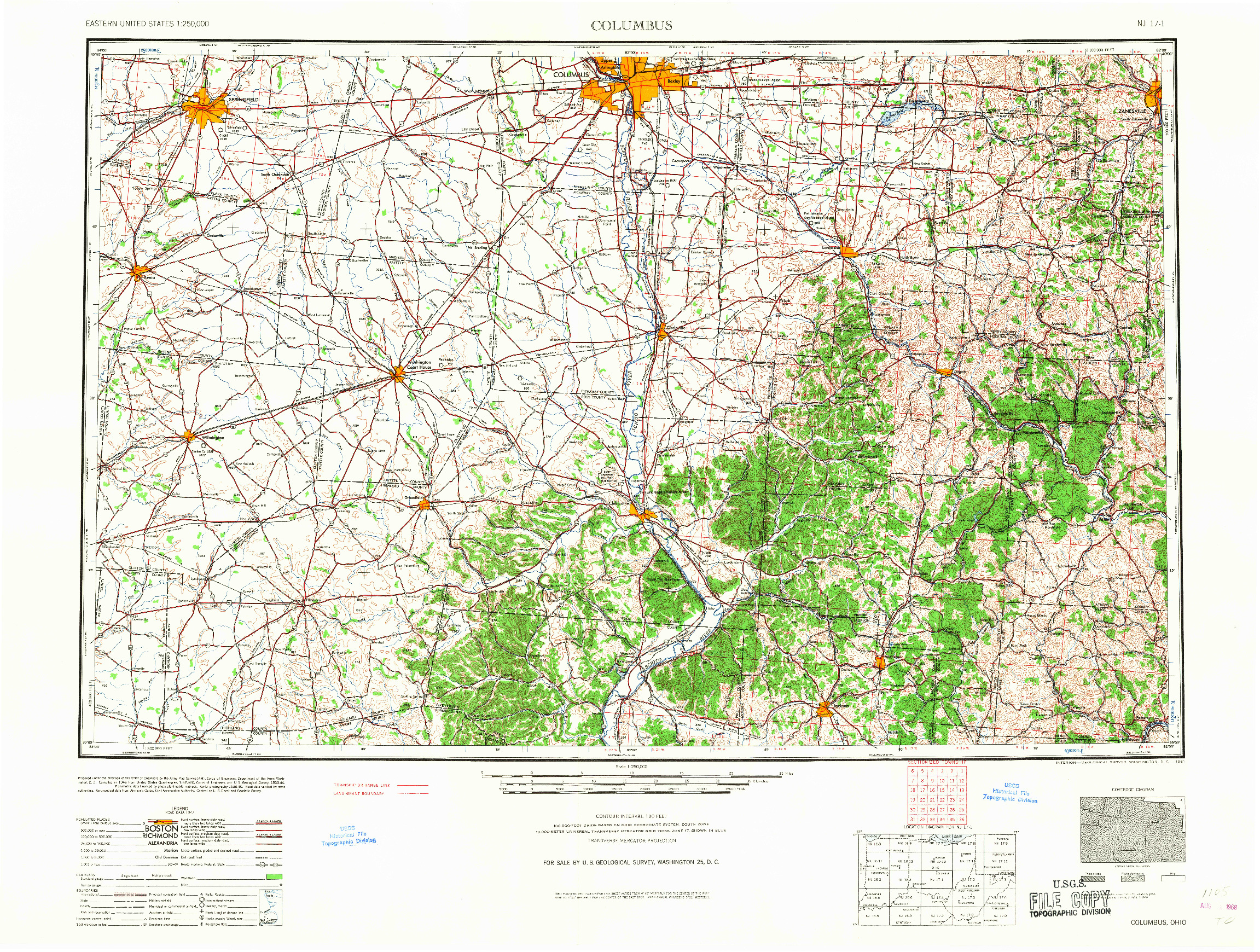 USGS 1:250000-SCALE QUADRANGLE FOR COLUMBUS, OH 1961