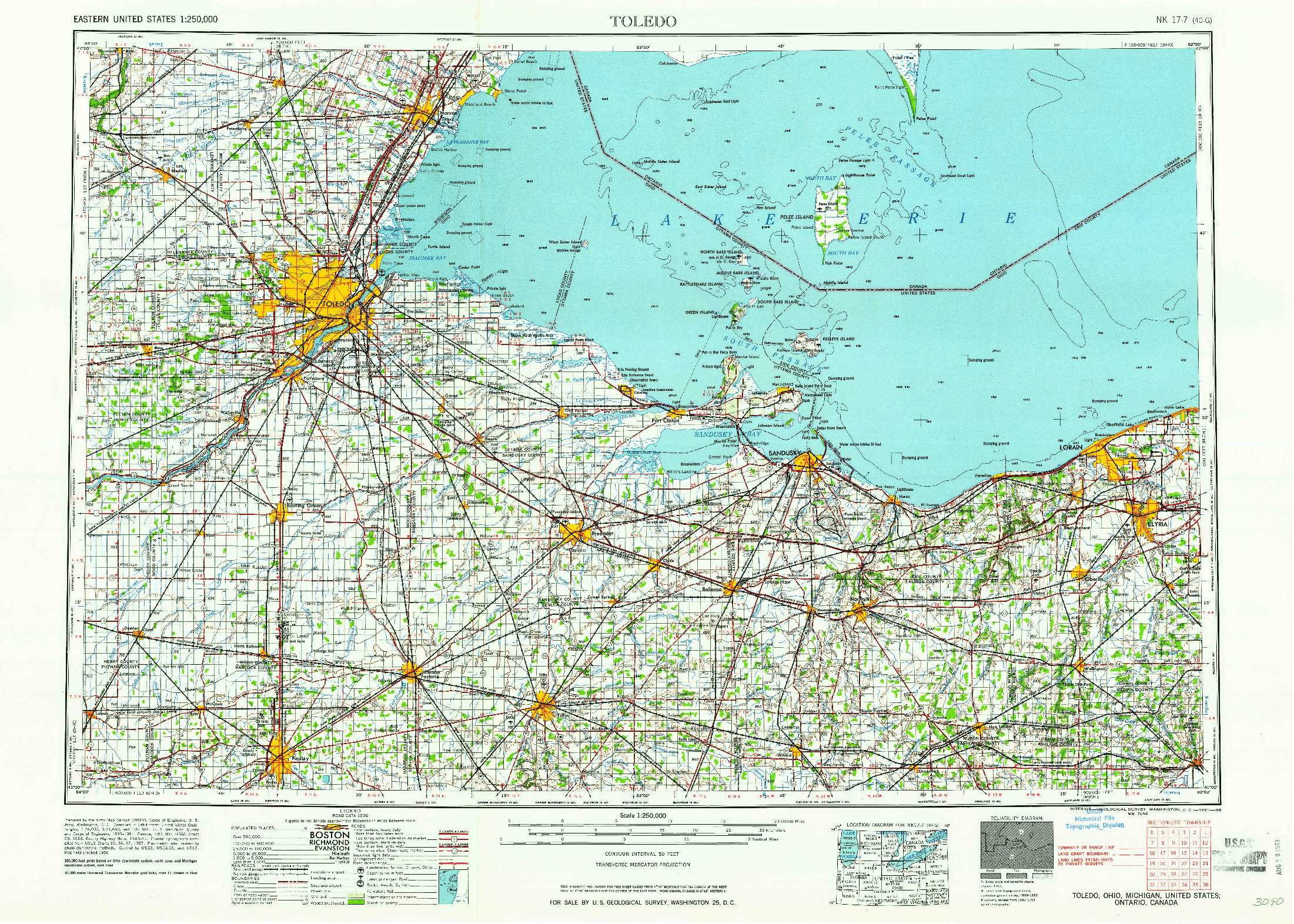 USGS 1:250000-SCALE QUADRANGLE FOR TOLEDO, OH 1961