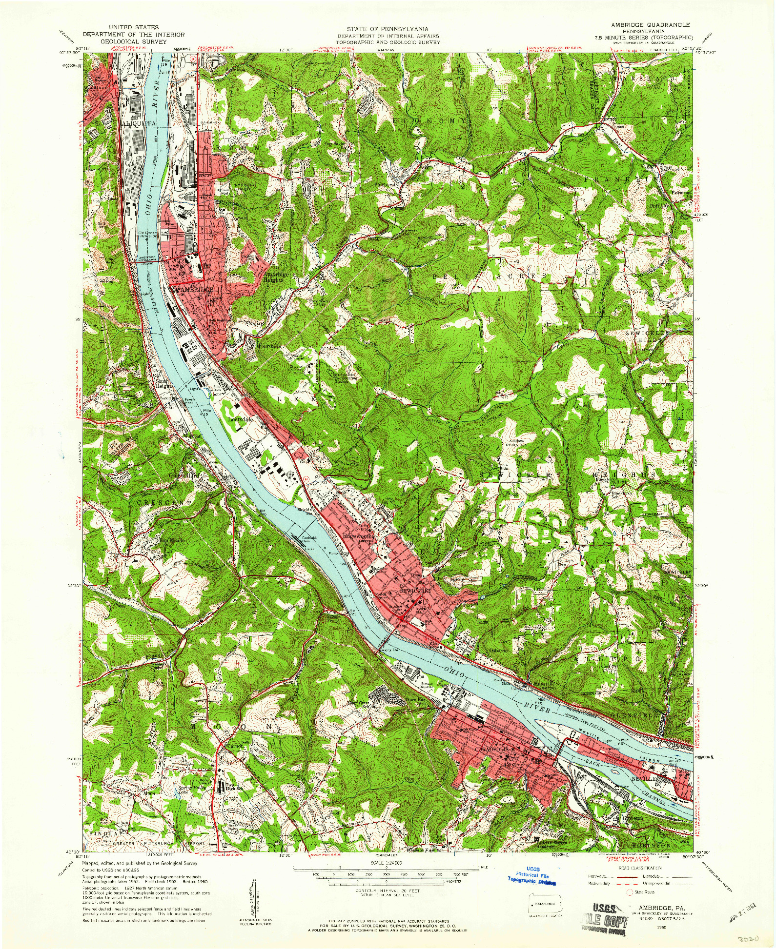 USGS 1:24000-SCALE QUADRANGLE FOR AMBRIDGE, PA 1960