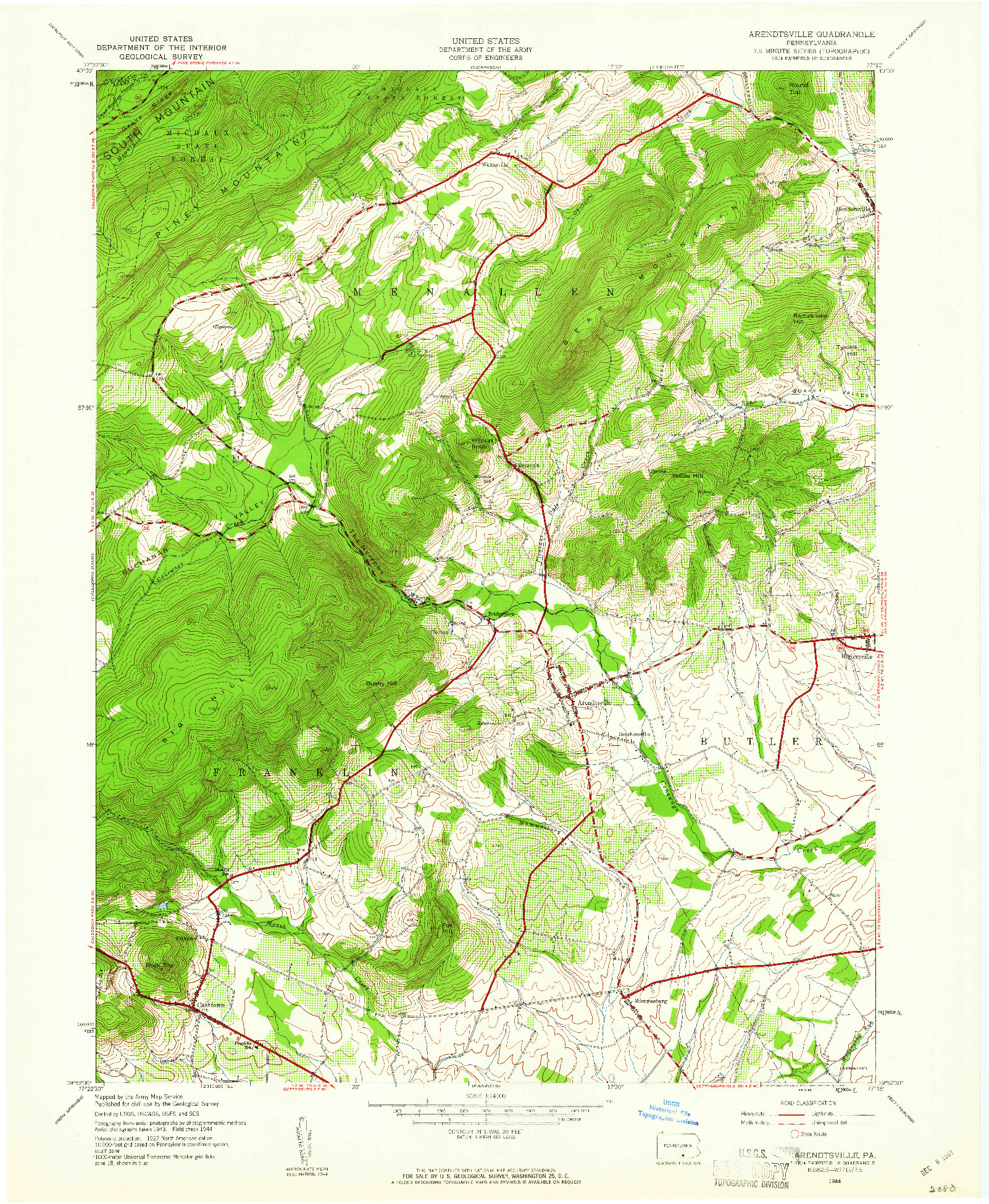 USGS 1:24000-SCALE QUADRANGLE FOR ARENDTSVILLE, PA 1944