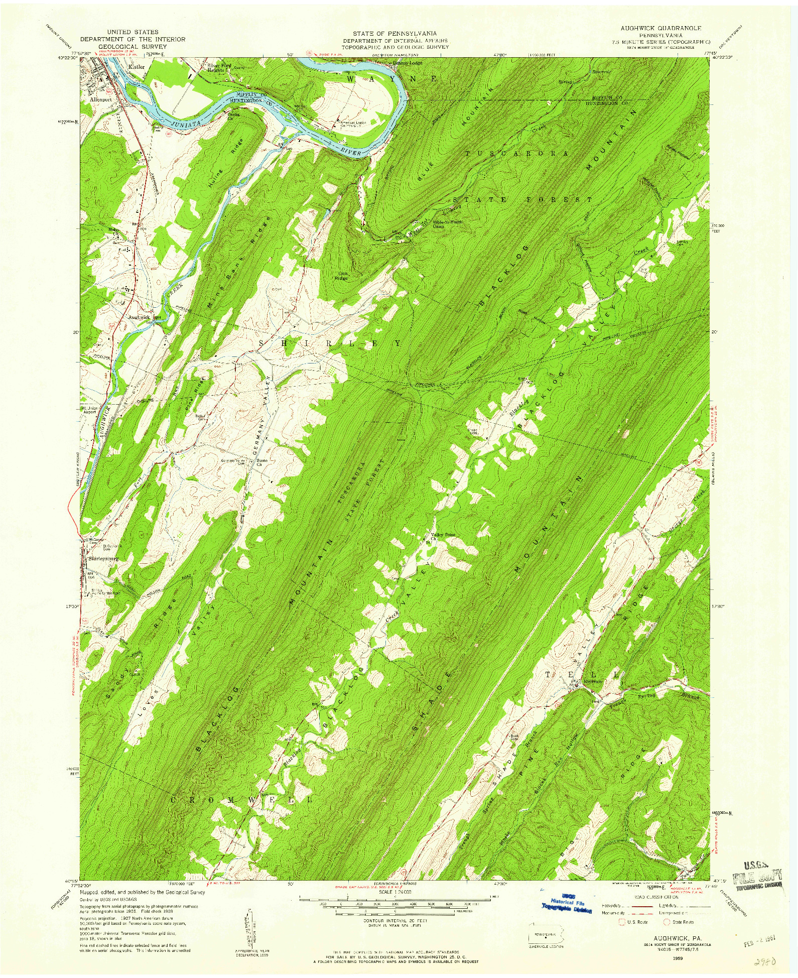 USGS 1:24000-SCALE QUADRANGLE FOR AUGHWICK, PA 1959