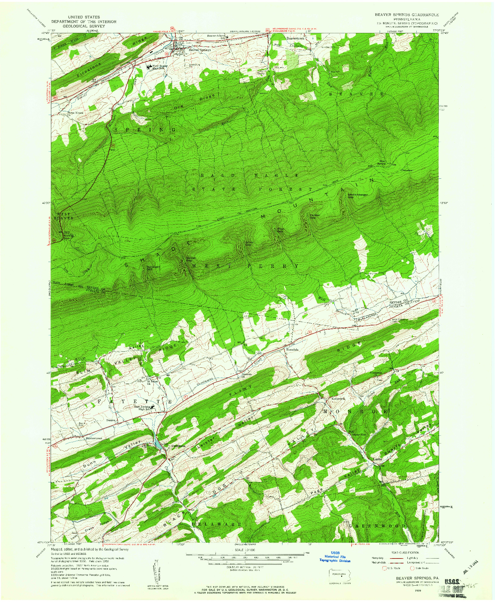 USGS 1:24000-SCALE QUADRANGLE FOR BEAVER SPRINGS, PA 1959