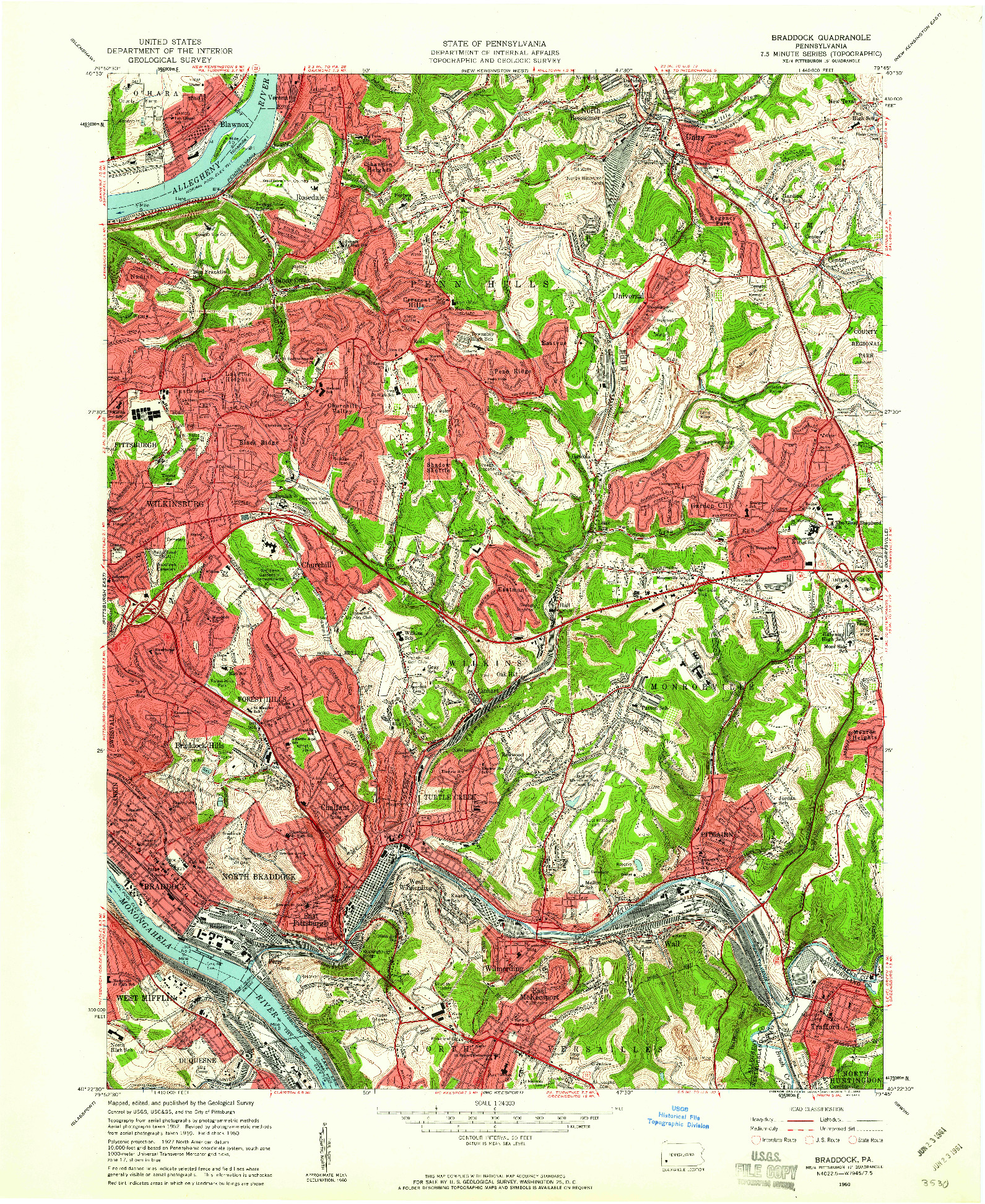 USGS 1:24000-SCALE QUADRANGLE FOR BRADDOCK, PA 1960