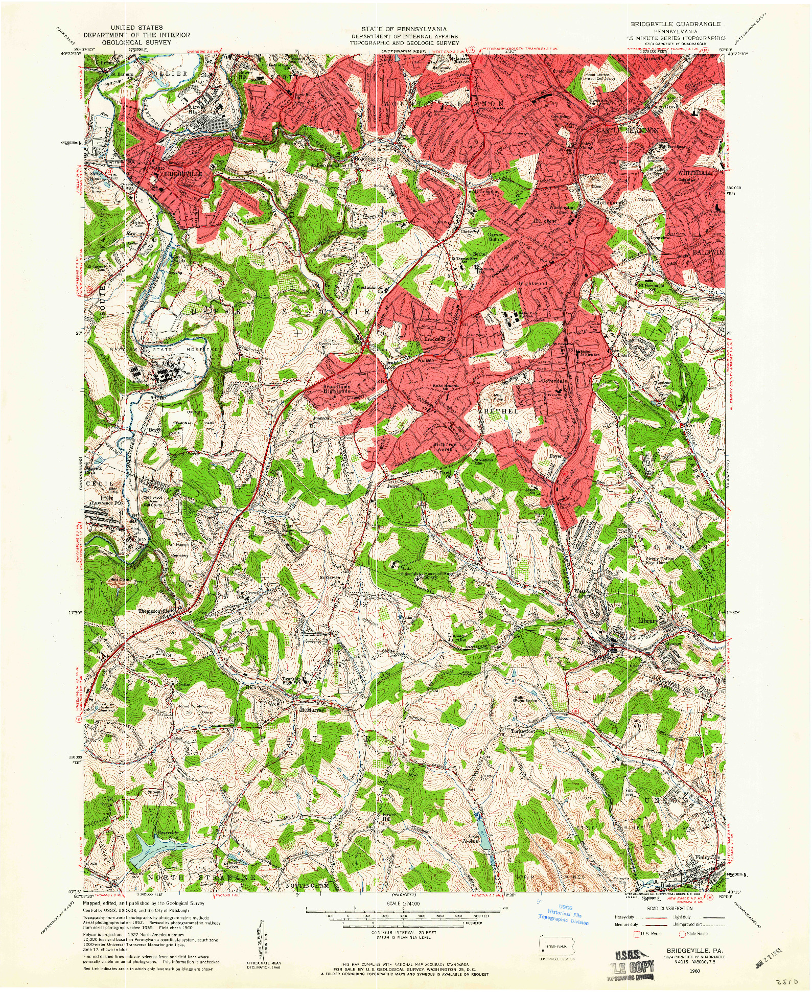 USGS 1:24000-SCALE QUADRANGLE FOR BRIDGEVILLE, PA 1960