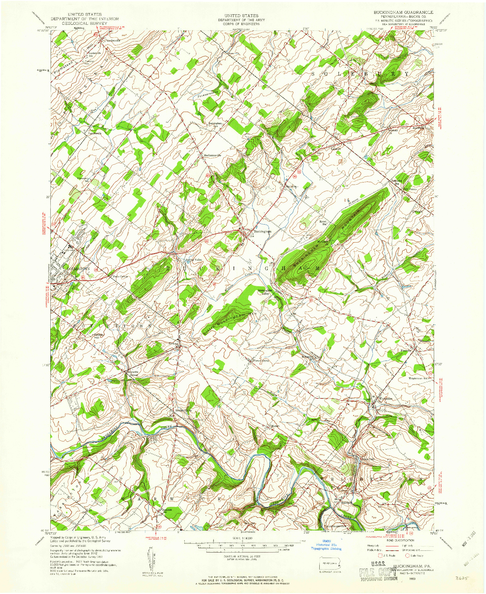 USGS 1:24000-SCALE QUADRANGLE FOR BUCKINGHAM, PA 1953