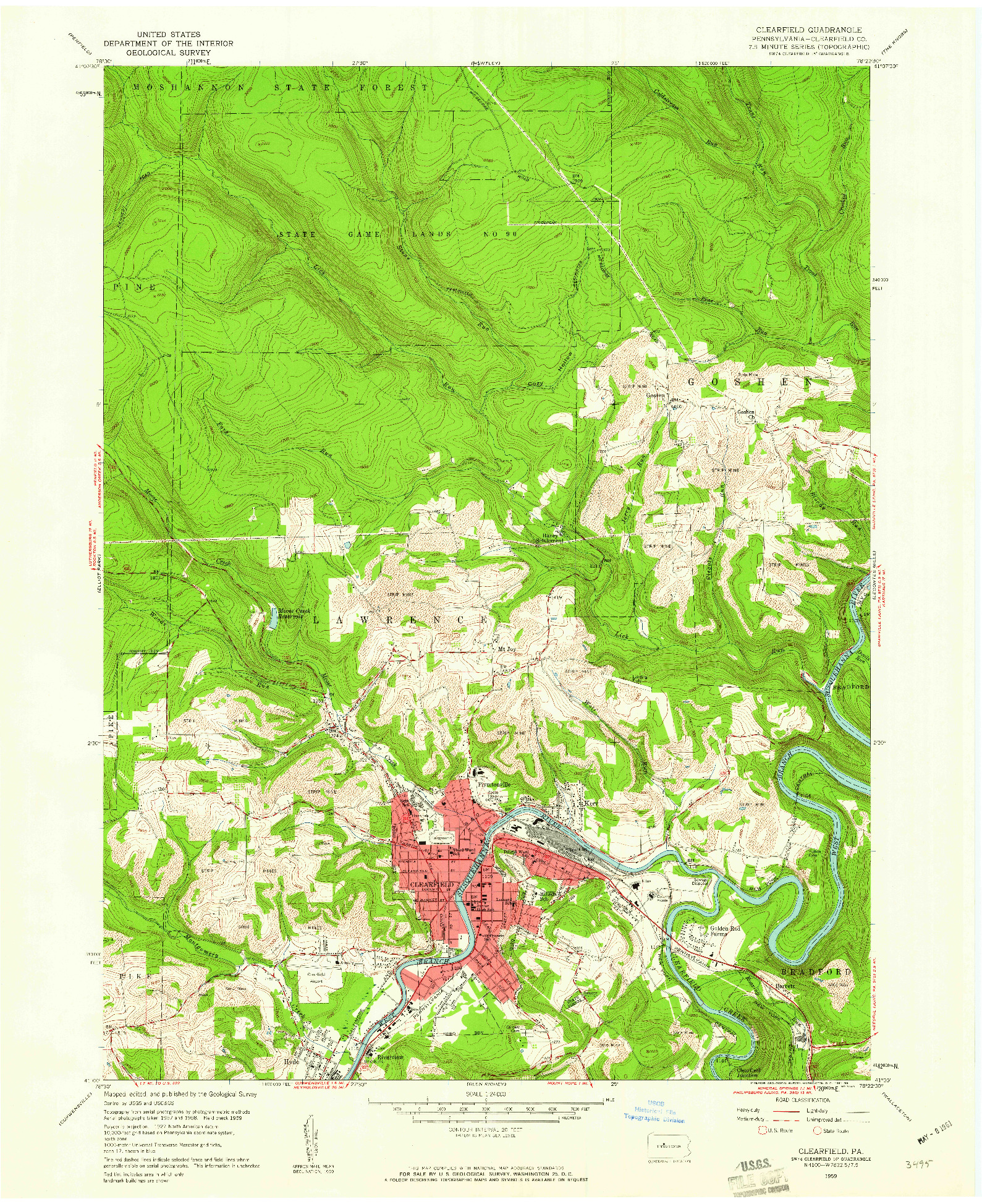 USGS 1:24000-SCALE QUADRANGLE FOR CLEARFIELD, PA 1959