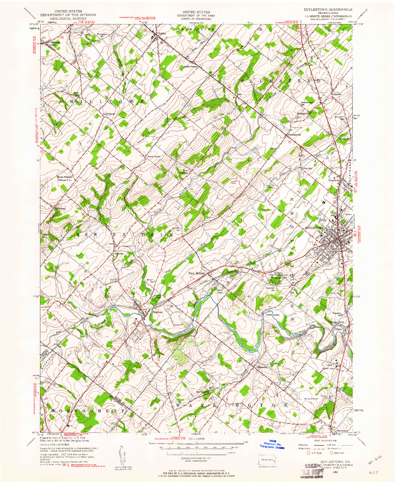 USGS 1:24000-SCALE QUADRANGLE FOR DOYLESTOWN, PA 1953