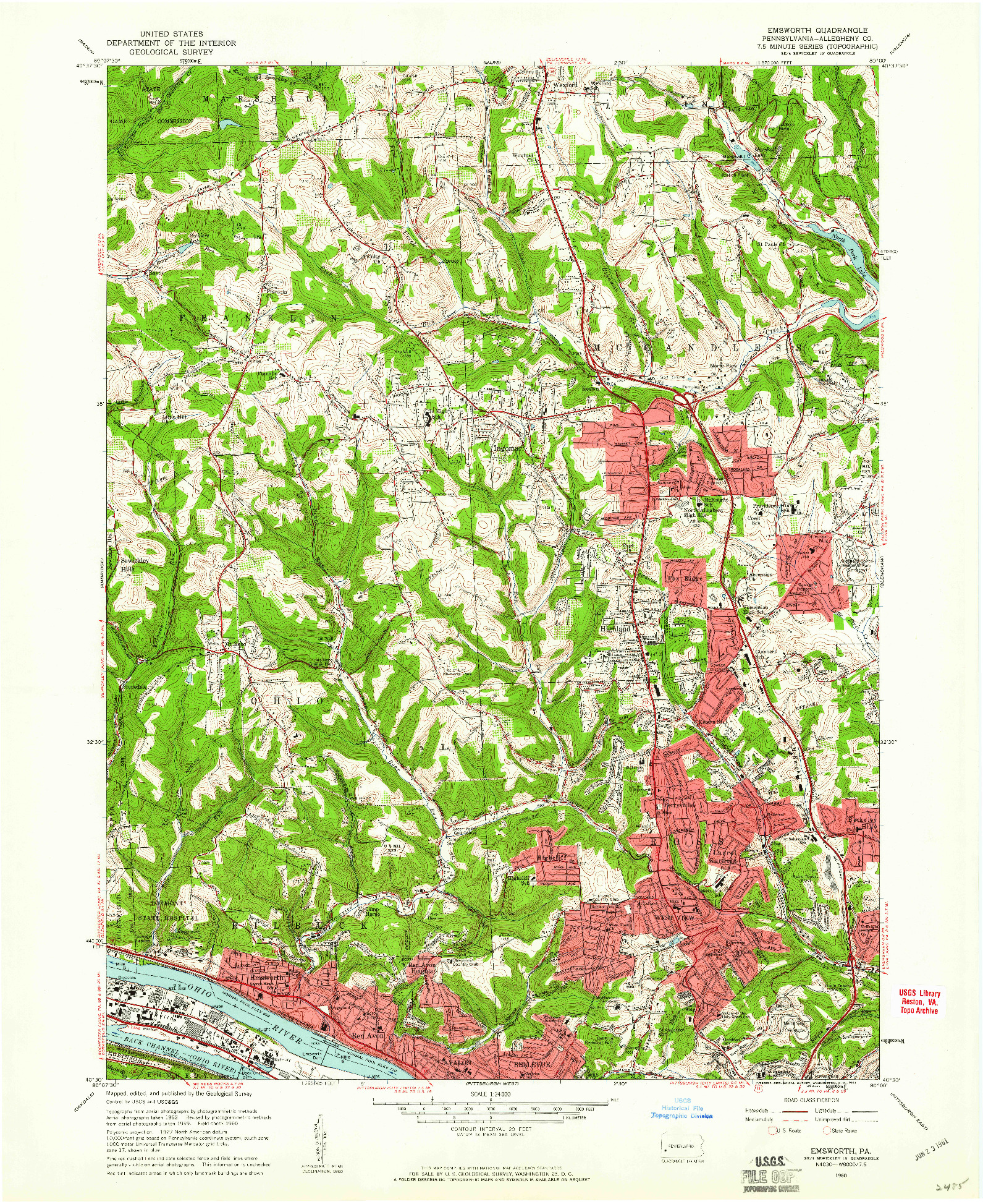 USGS 1:24000-SCALE QUADRANGLE FOR EMSWORTH, PA 1960