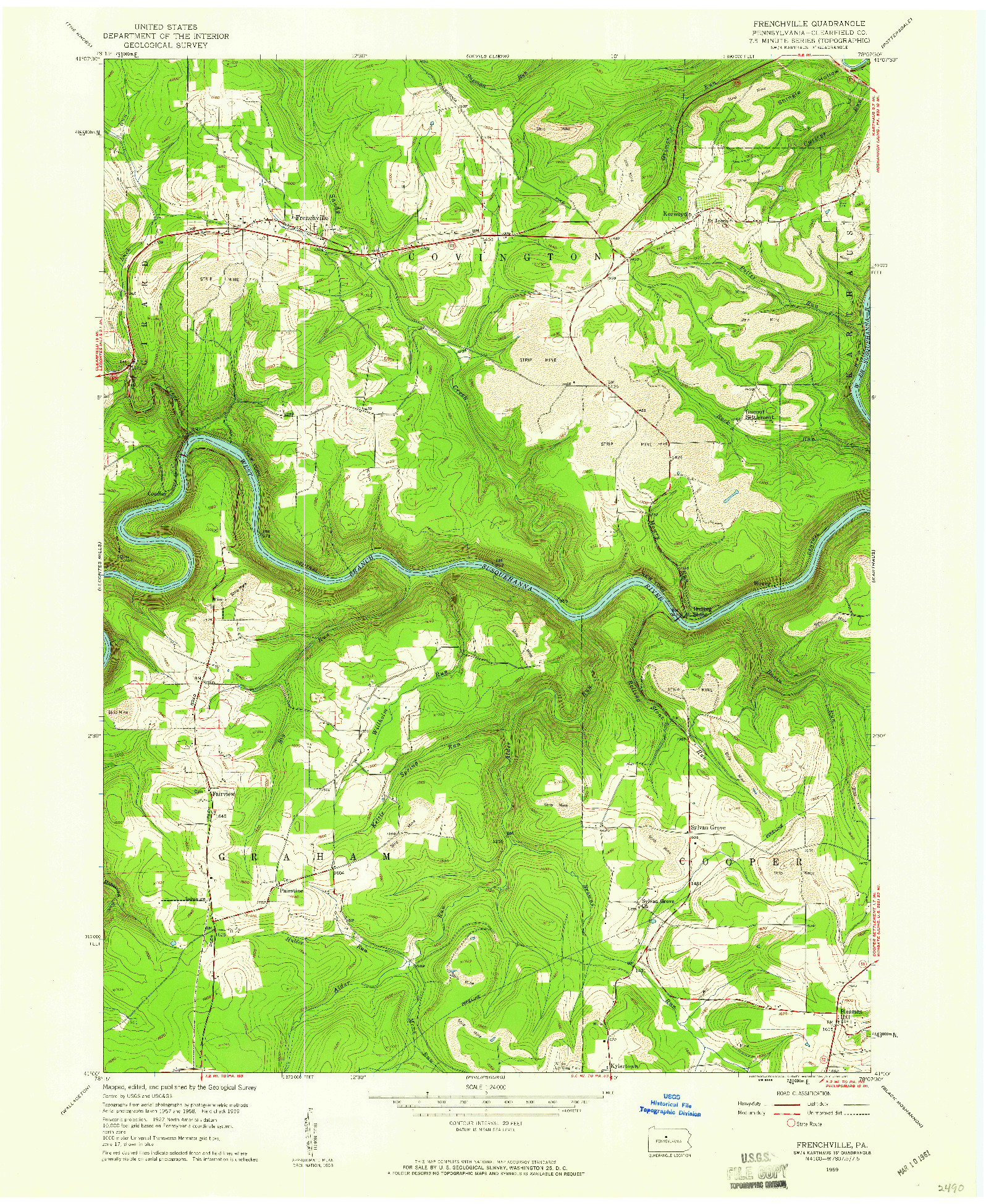 USGS 1:24000-SCALE QUADRANGLE FOR FRENCHVILLE, PA 1959