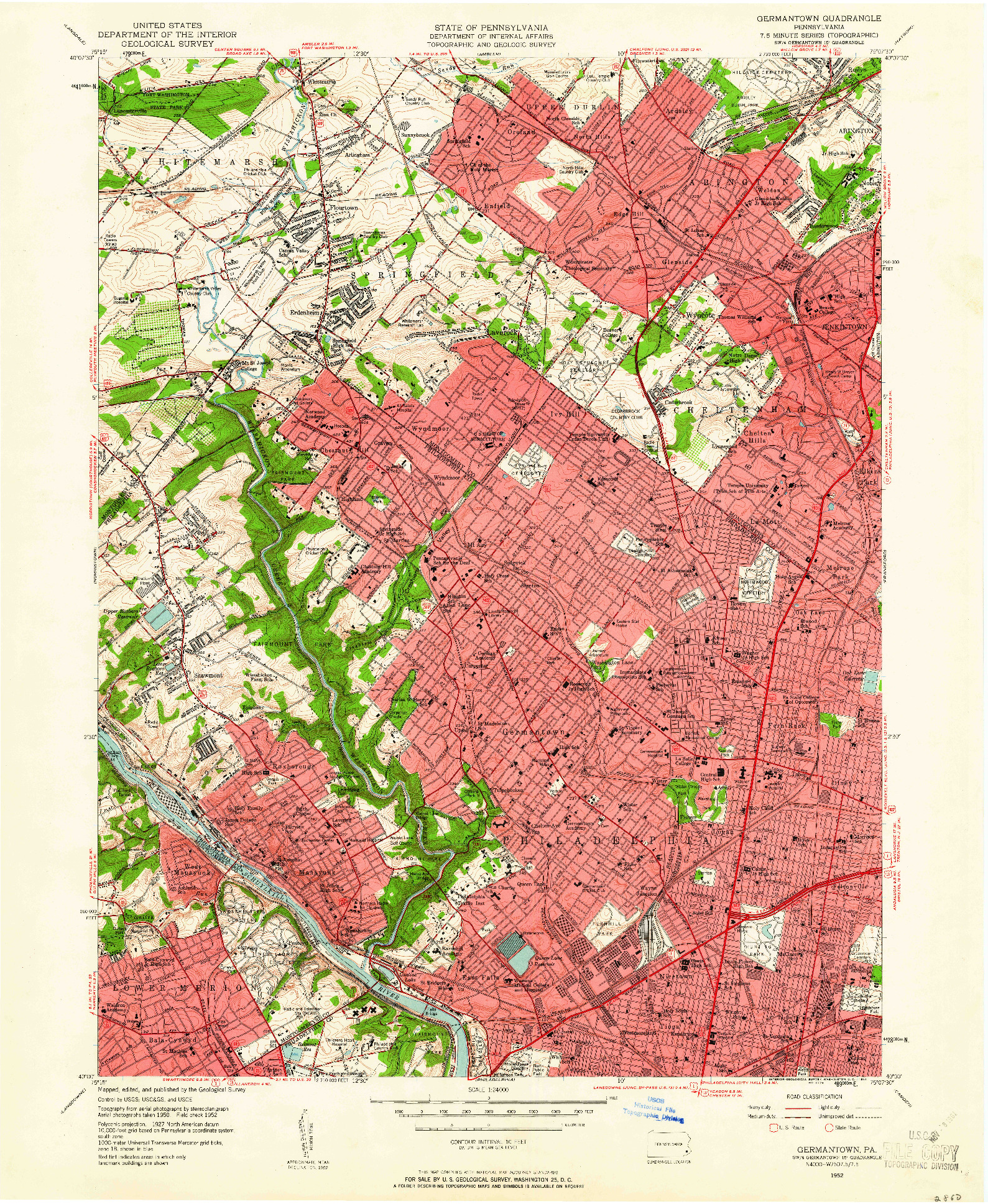 USGS 1:24000-SCALE QUADRANGLE FOR GERMANTOWN, PA 1952