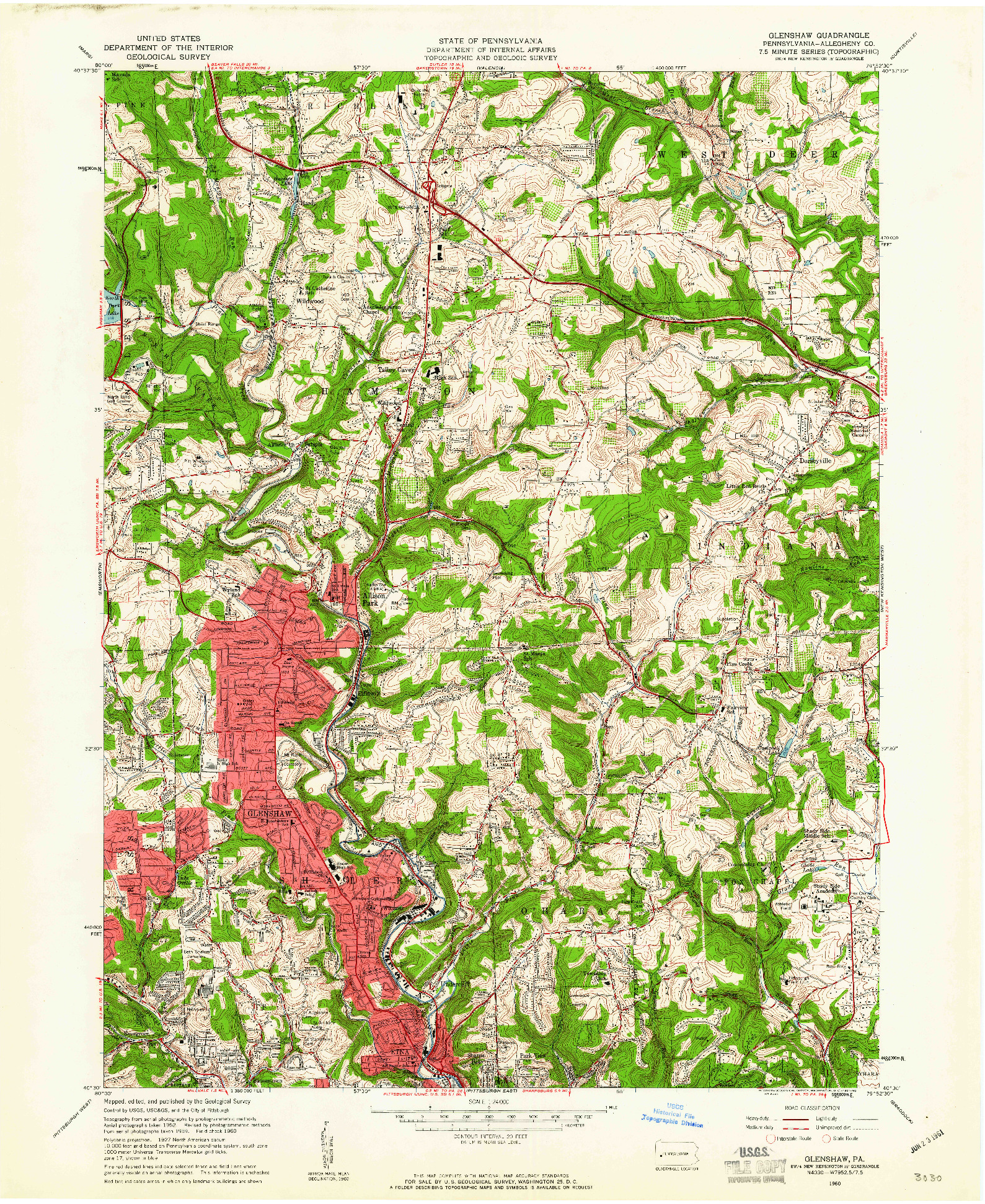 USGS 1:24000-SCALE QUADRANGLE FOR GLENSHAW, PA 1960