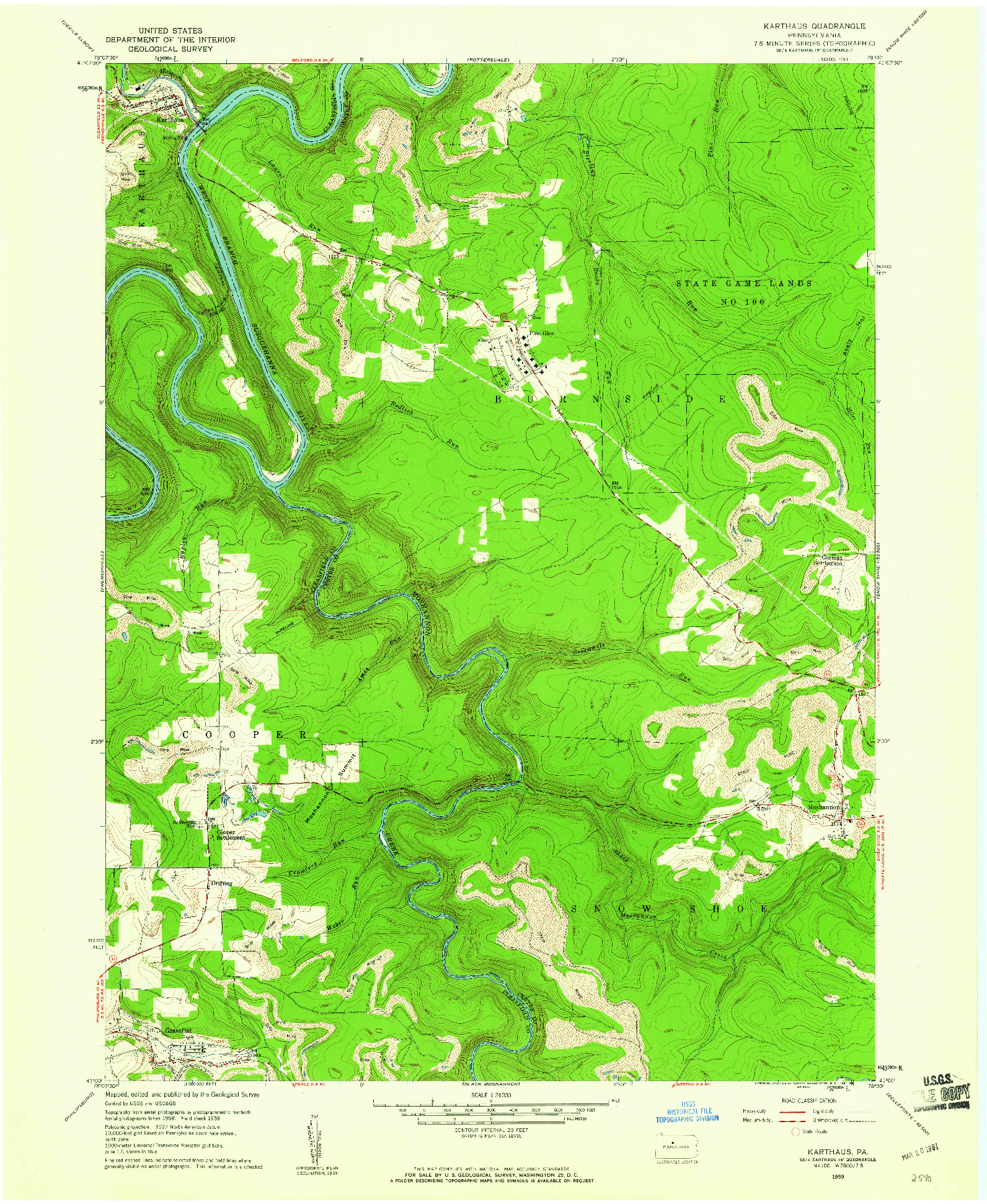 USGS 1:24000-SCALE QUADRANGLE FOR KARTHAUS, PA 1959