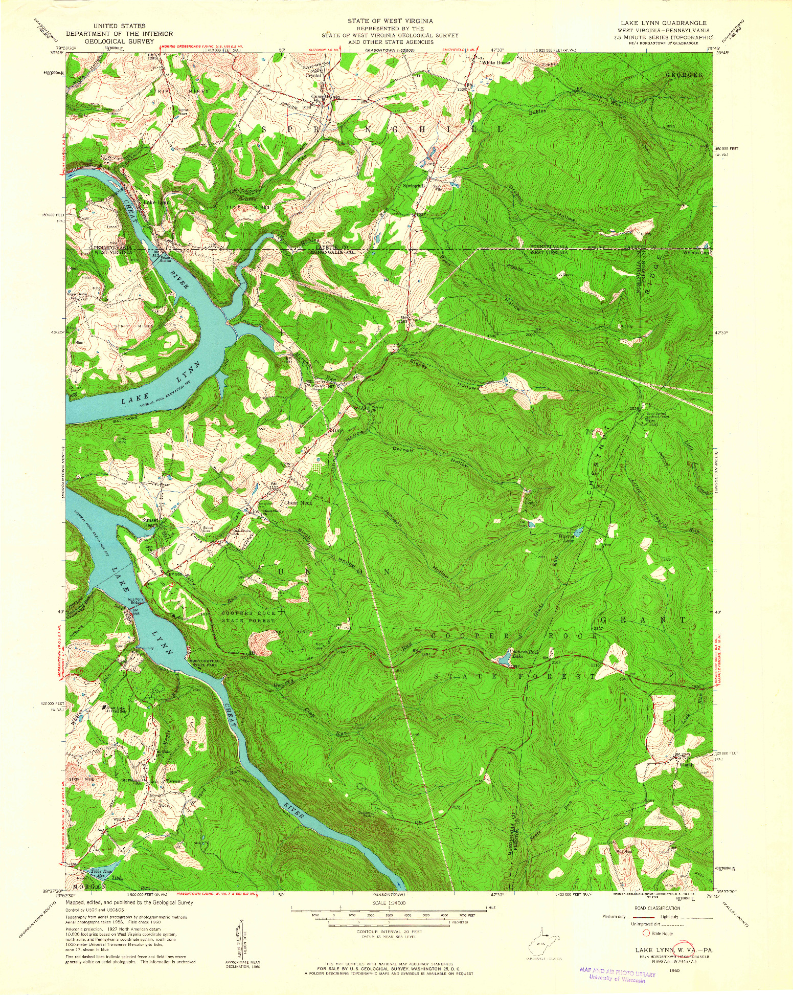 USGS 1:24000-SCALE QUADRANGLE FOR LAKE LYNN, PA 1960