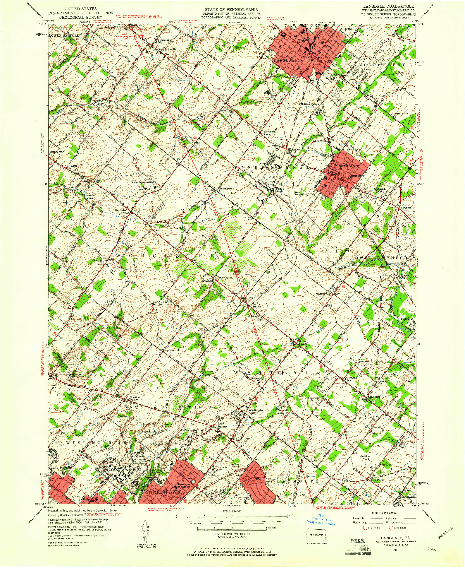 USGS 1:24000-SCALE QUADRANGLE FOR LANSDALE, PA 1951
