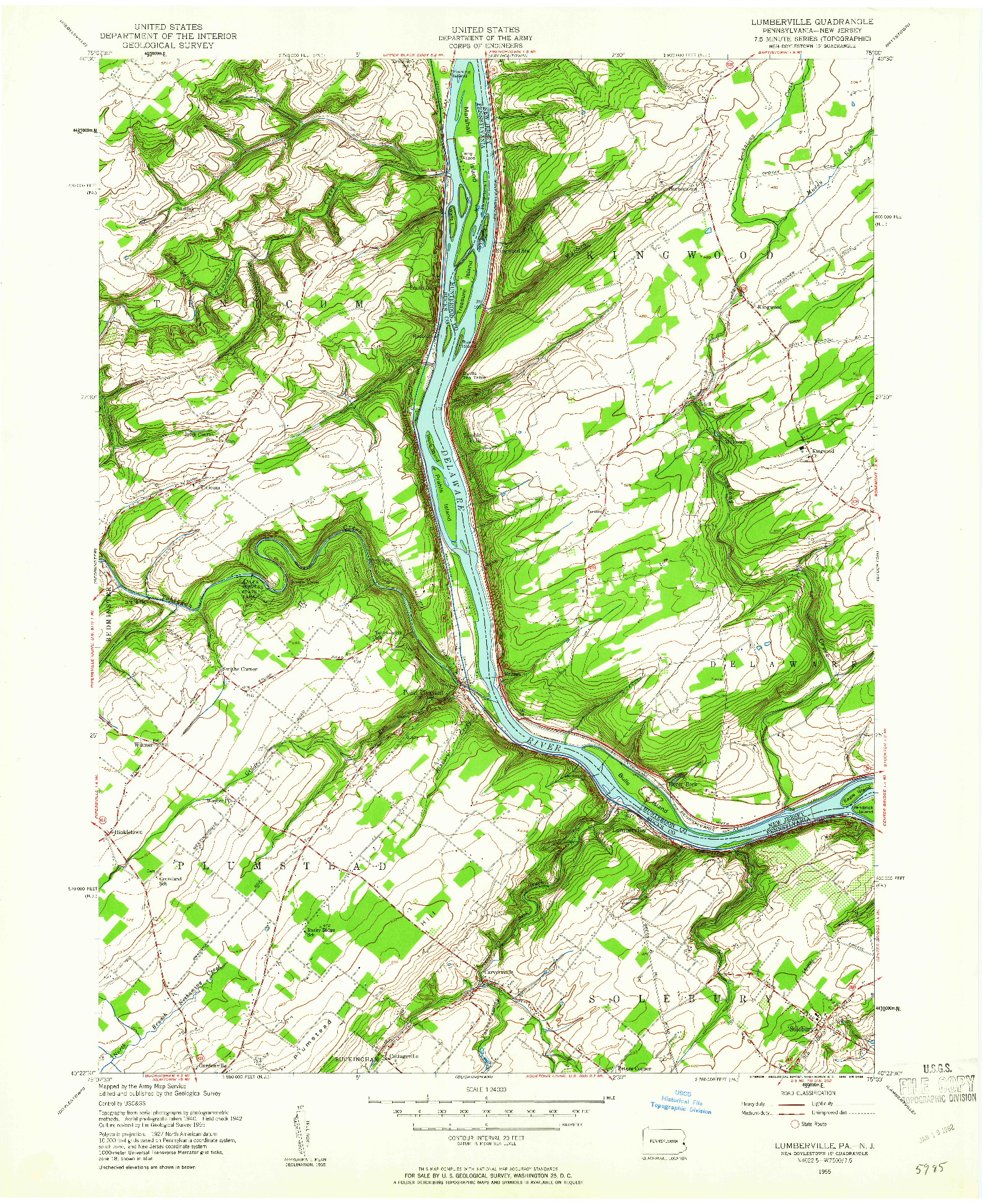 USGS 1:24000-SCALE QUADRANGLE FOR LUMBERVILLE, PA 1955