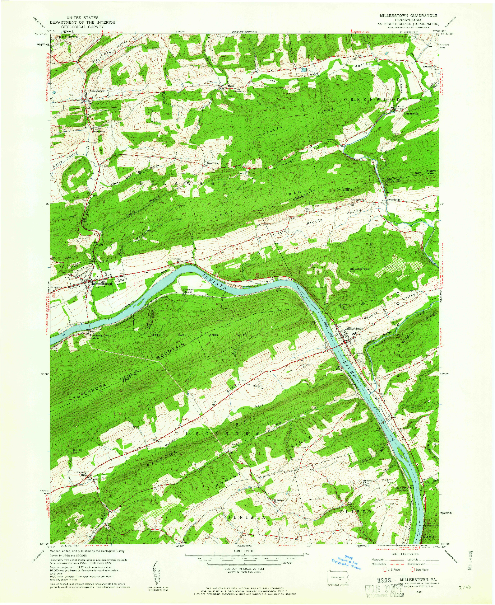 USGS 1:24000-SCALE QUADRANGLE FOR MILLERSTOWN, PA 1959