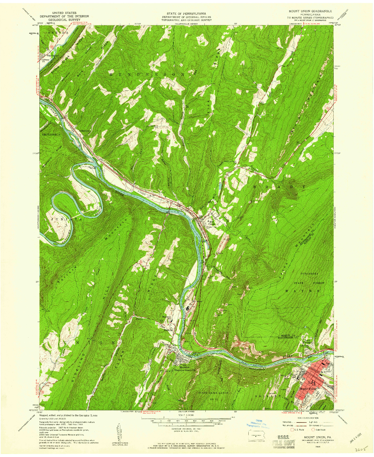 USGS 1:24000-SCALE QUADRANGLE FOR MOUNT UNION, PA 1959