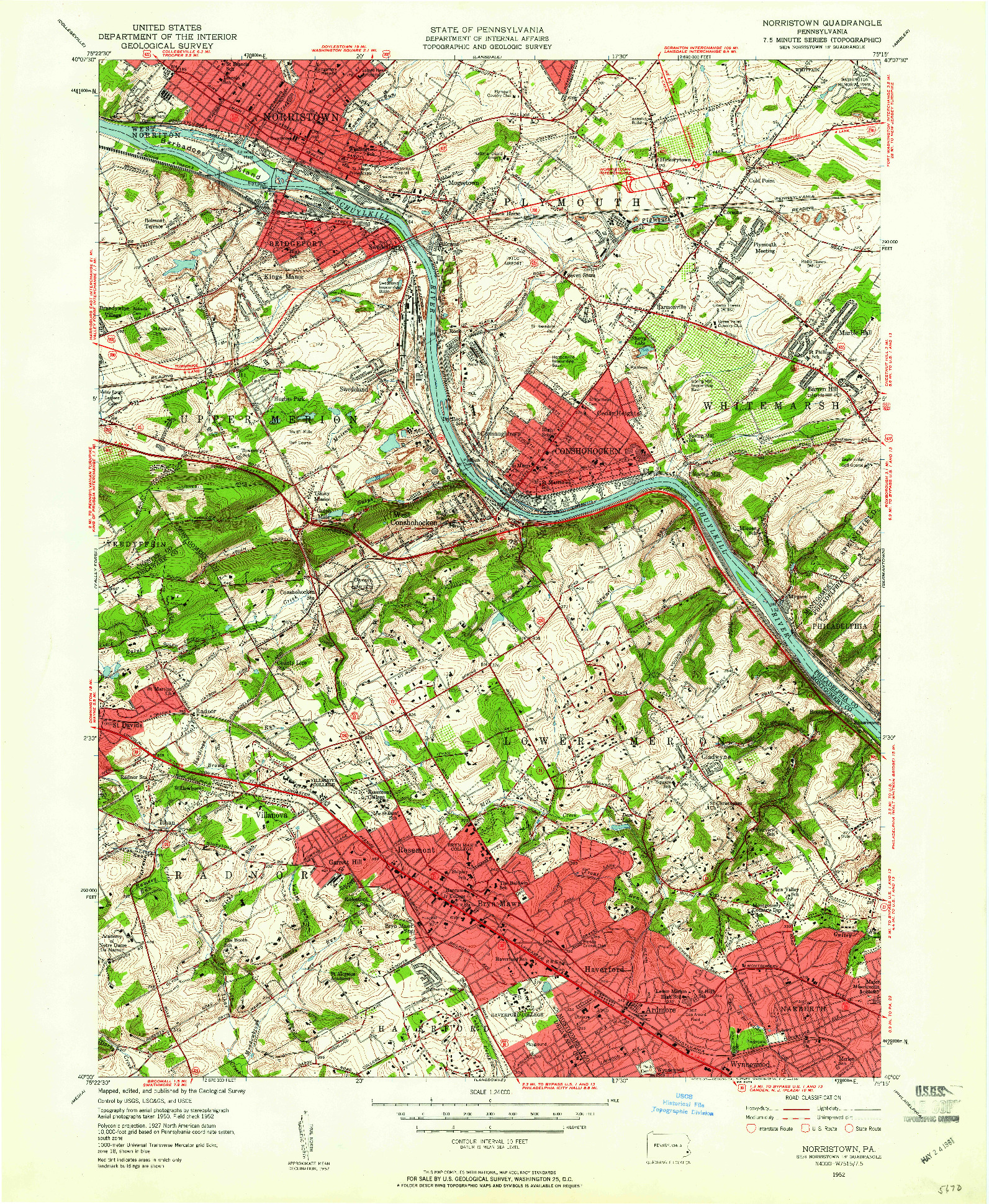 USGS 1:24000-SCALE QUADRANGLE FOR NORRISTOWN, PA 1952