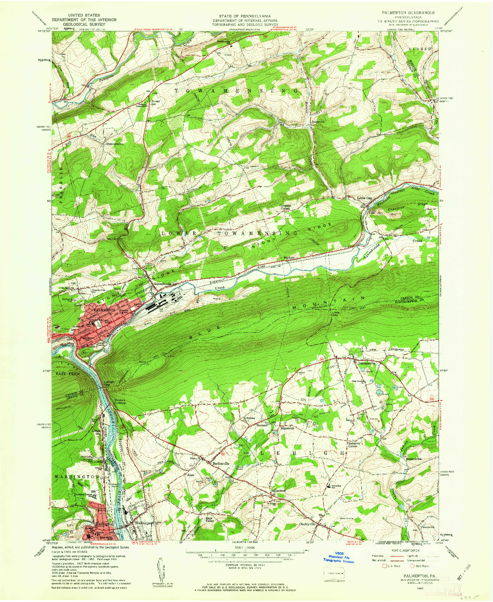 USGS 1:24000-SCALE QUADRANGLE FOR PALMERTON, PA 1960