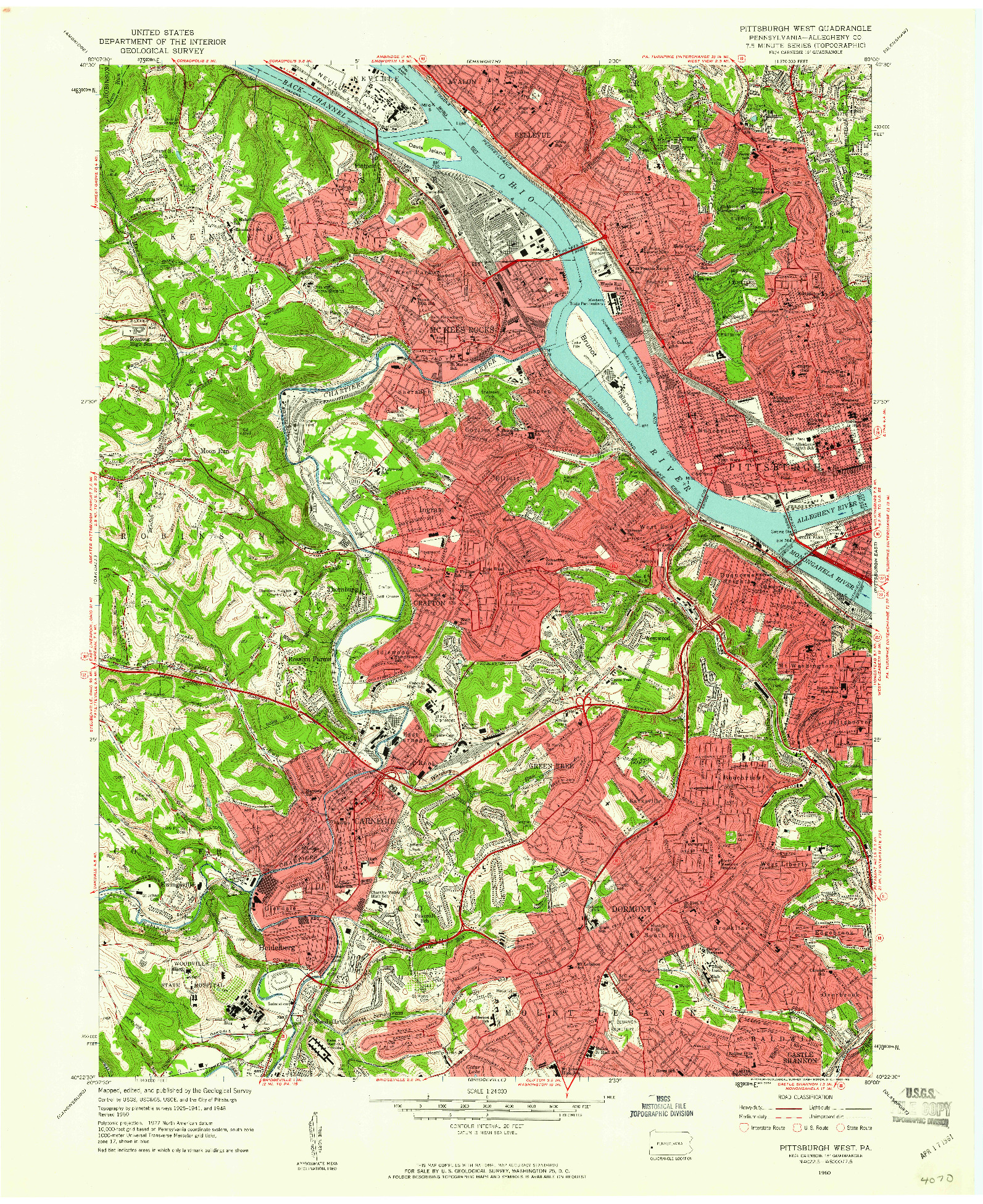 USGS 1:24000-SCALE QUADRANGLE FOR PITTSBURGH WEST, PA 1960