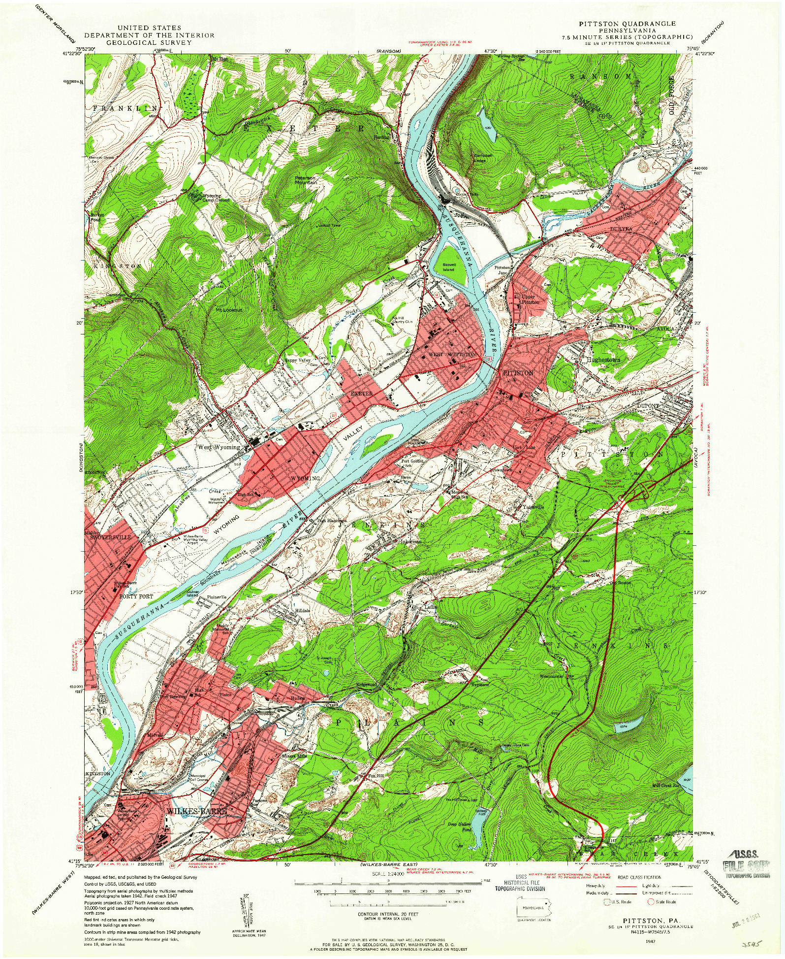 USGS 1:24000-SCALE QUADRANGLE FOR PITTSTON, PA 1947