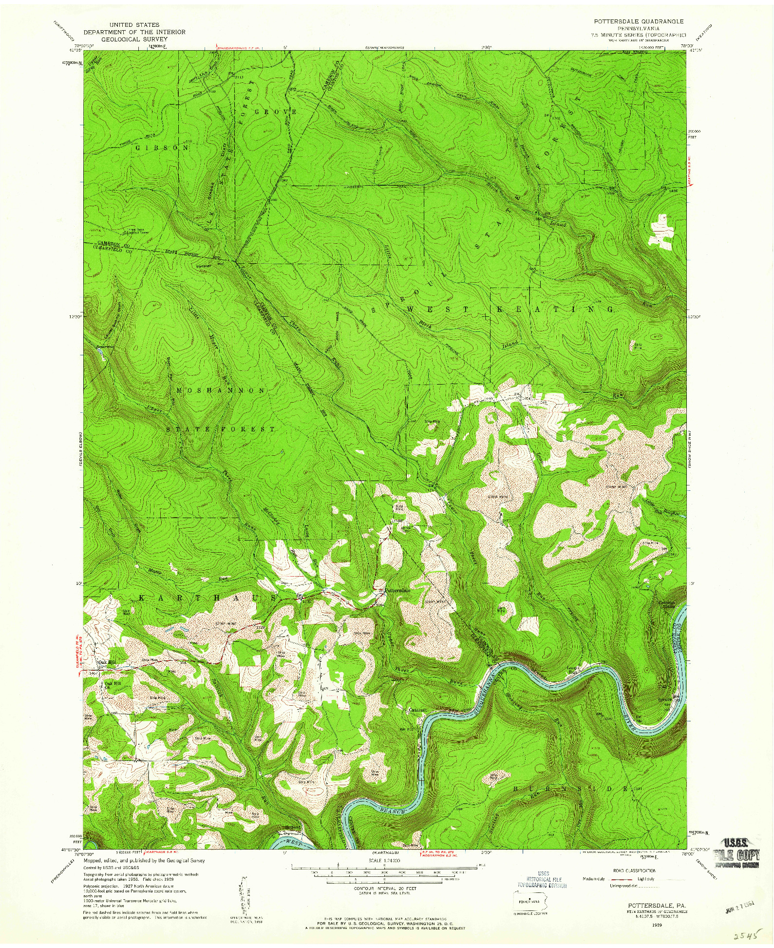 USGS 1:24000-SCALE QUADRANGLE FOR POTTERSDALE, PA 1959