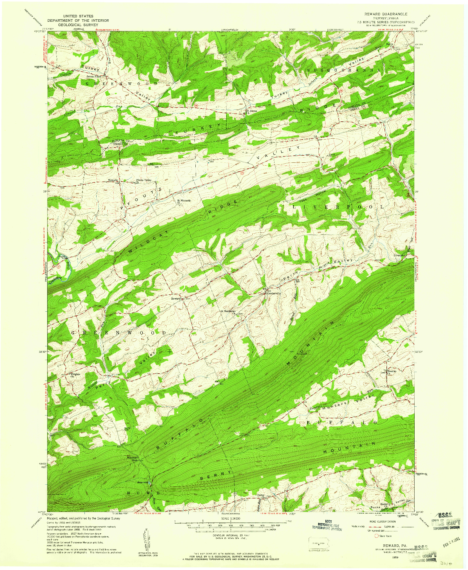 USGS 1:24000-SCALE QUADRANGLE FOR REWARD, PA 1959