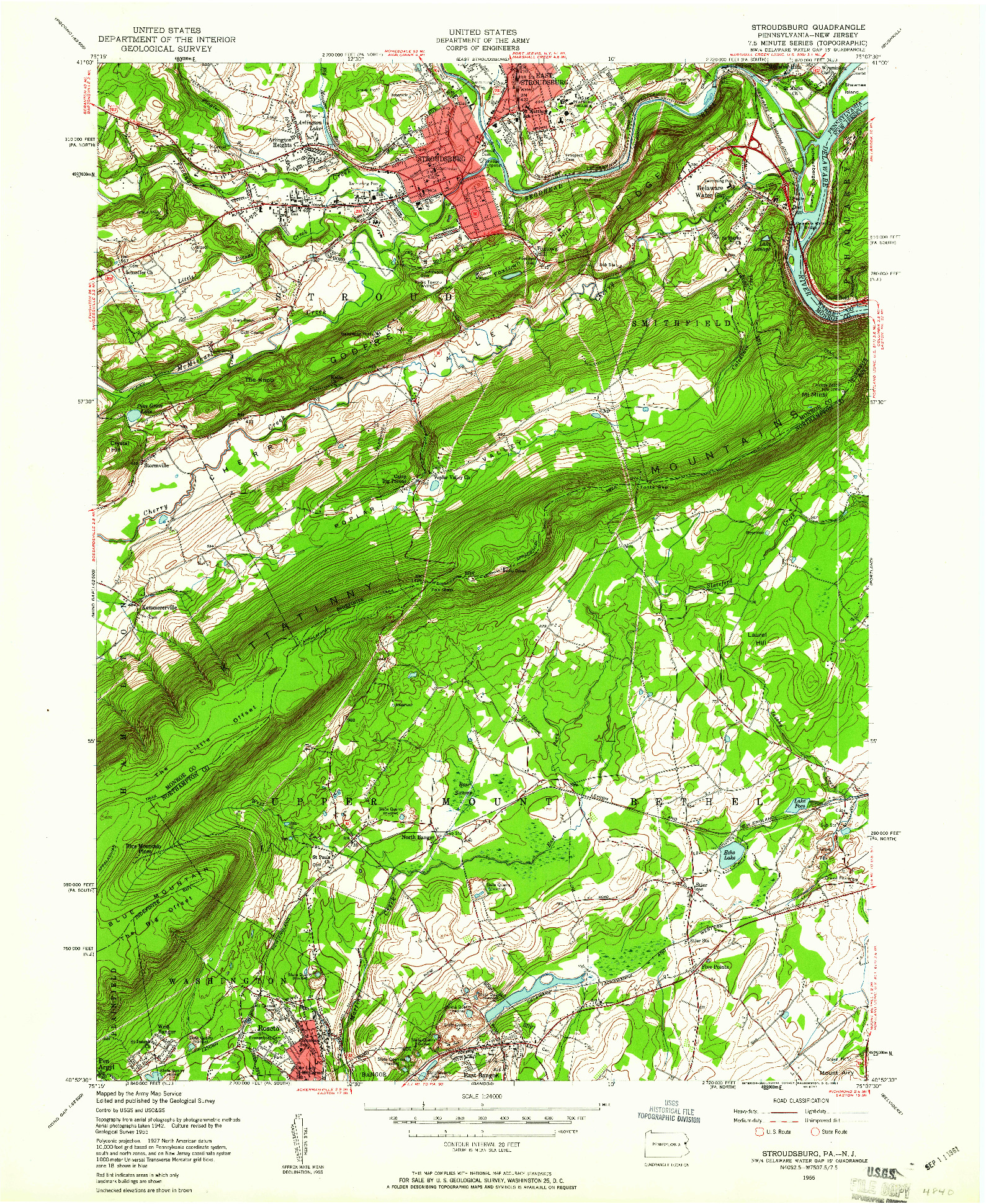 USGS 1:24000-SCALE QUADRANGLE FOR STROUDSBURG, PA 1955