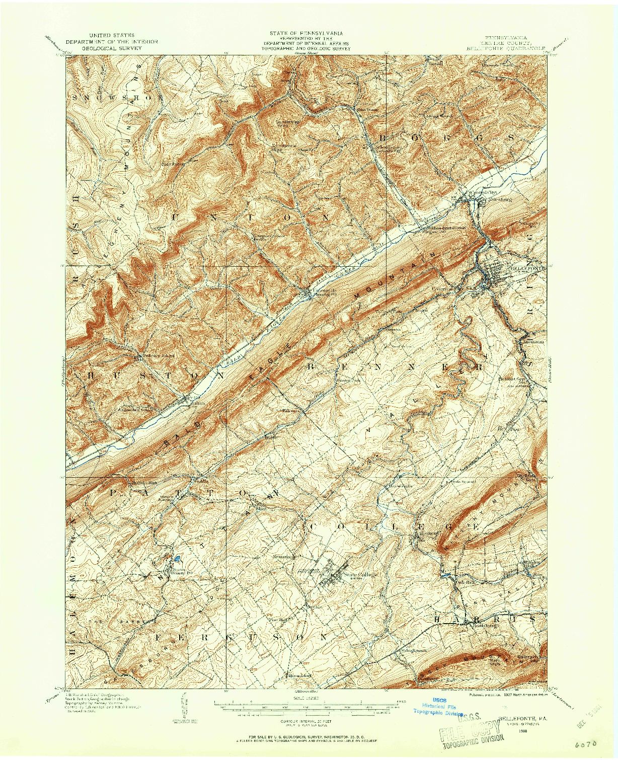 USGS 1:62500-SCALE QUADRANGLE FOR BELLEFONTE, PA 1908