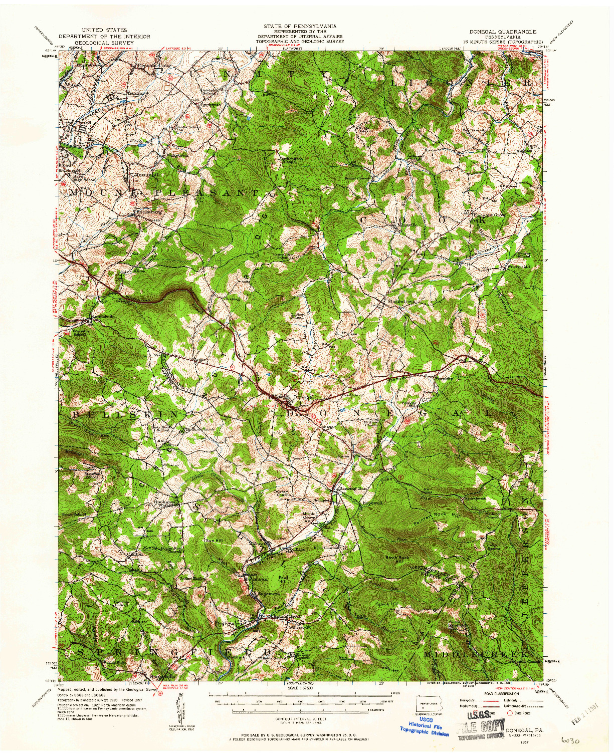 USGS 1:62500-SCALE QUADRANGLE FOR DONEGAL, PA 1957