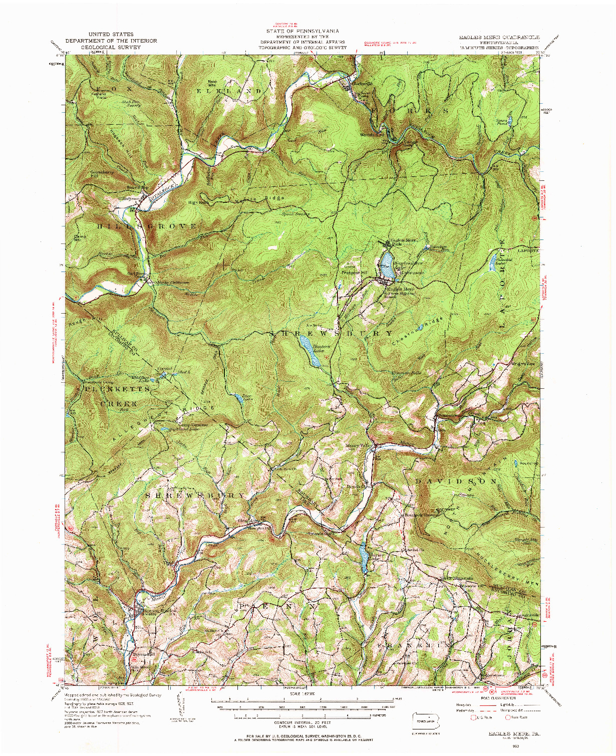 USGS 1:62500-SCALE QUADRANGLE FOR EAGLES MERE, PA 1953