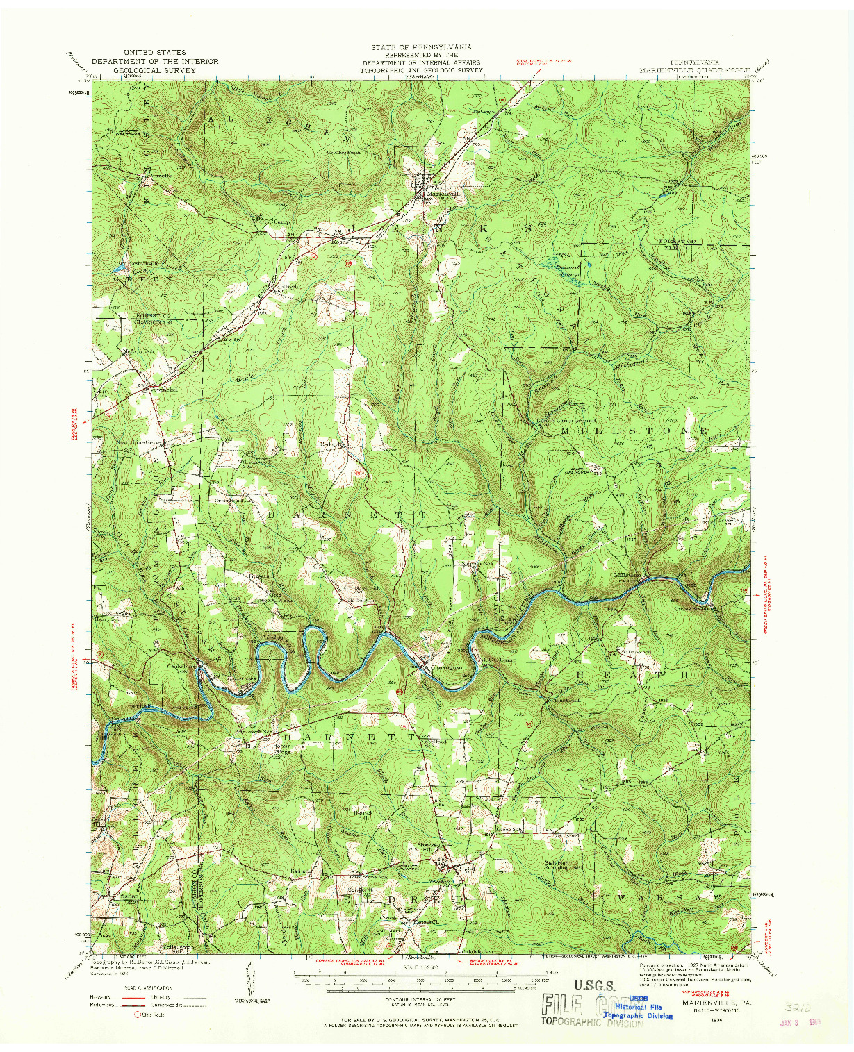 USGS 1:62500-SCALE QUADRANGLE FOR MARIENVILLE, PA 1936