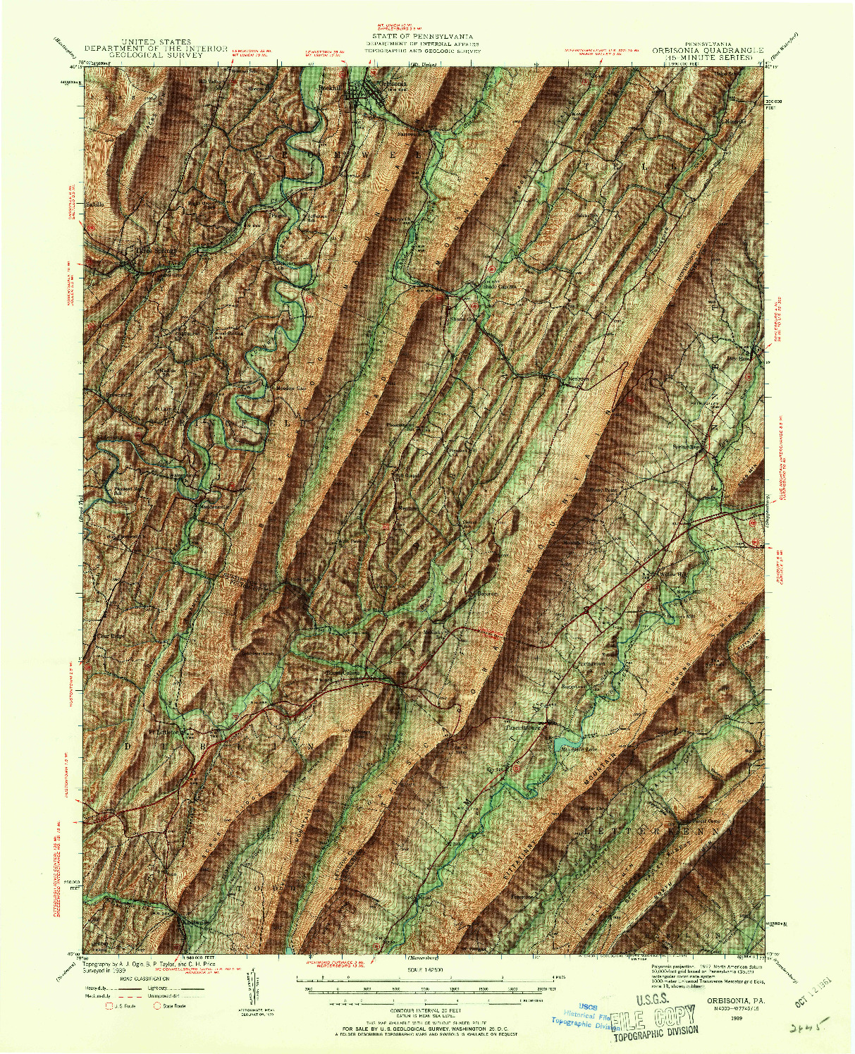 USGS 1:62500-SCALE QUADRANGLE FOR ORBISONIA, PA 1939