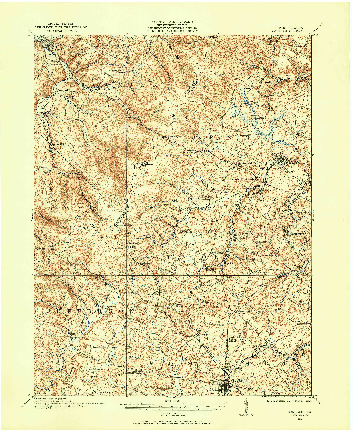 USGS 1:62500-SCALE QUADRANGLE FOR SOMERSET, PA 1913