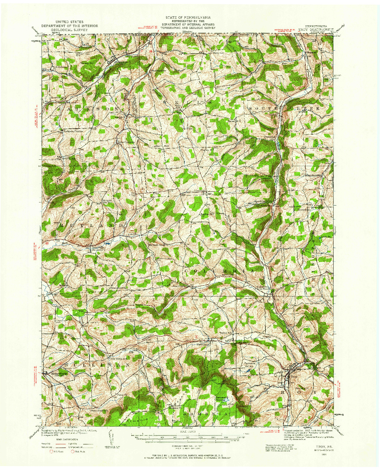 USGS 1:62500-SCALE QUADRANGLE FOR TROY, PA 1931