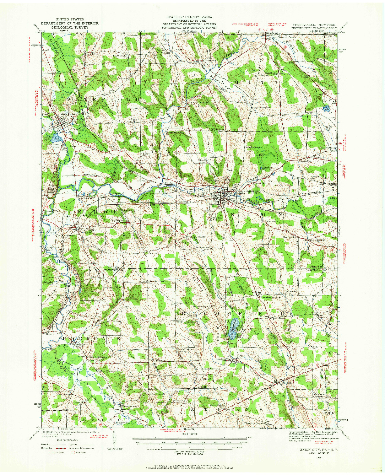 USGS 1:62500-SCALE QUADRANGLE FOR UNION CITY, PA 1929
