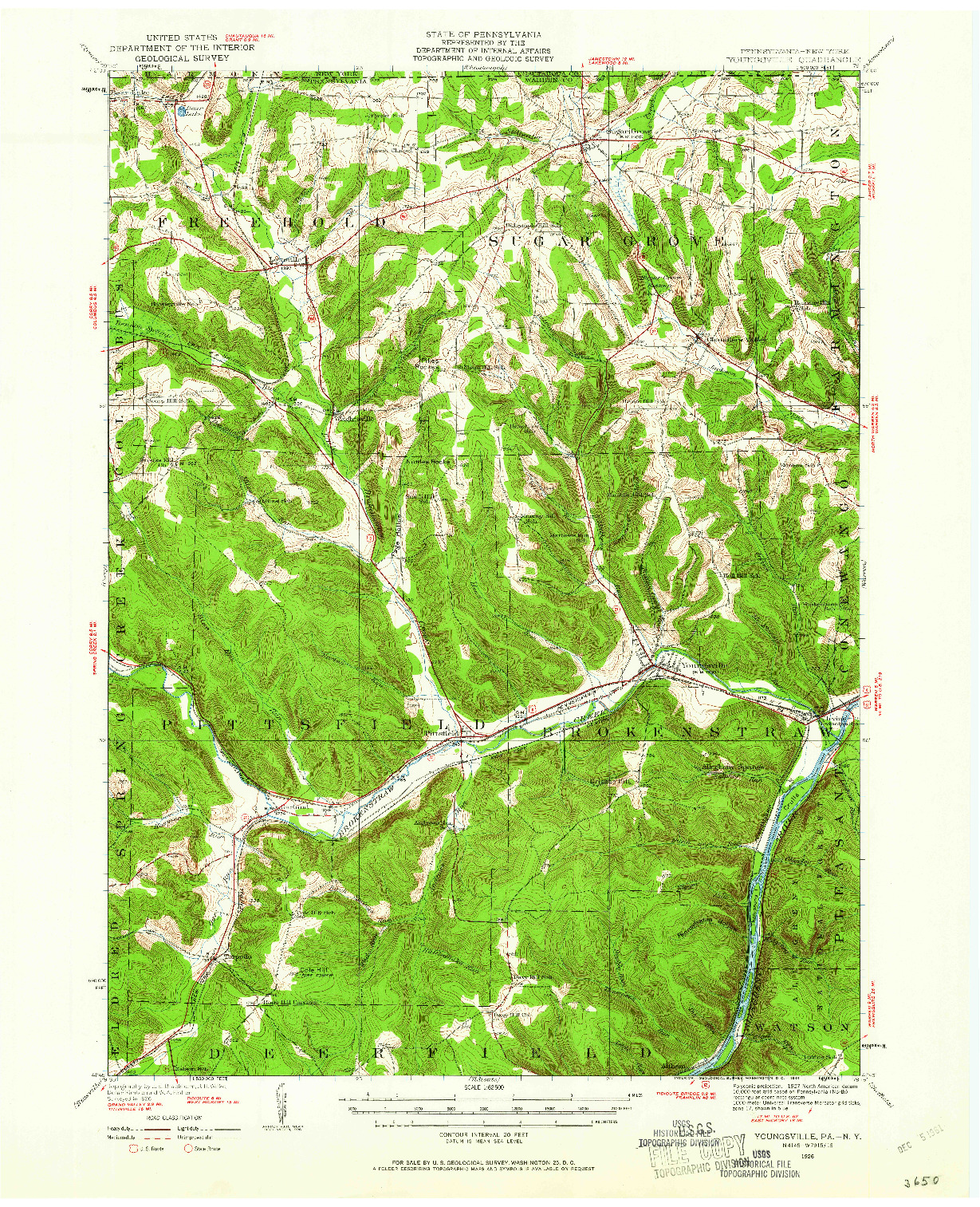 USGS 1:62500-SCALE QUADRANGLE FOR YOUNGSVILLE, PA 1926