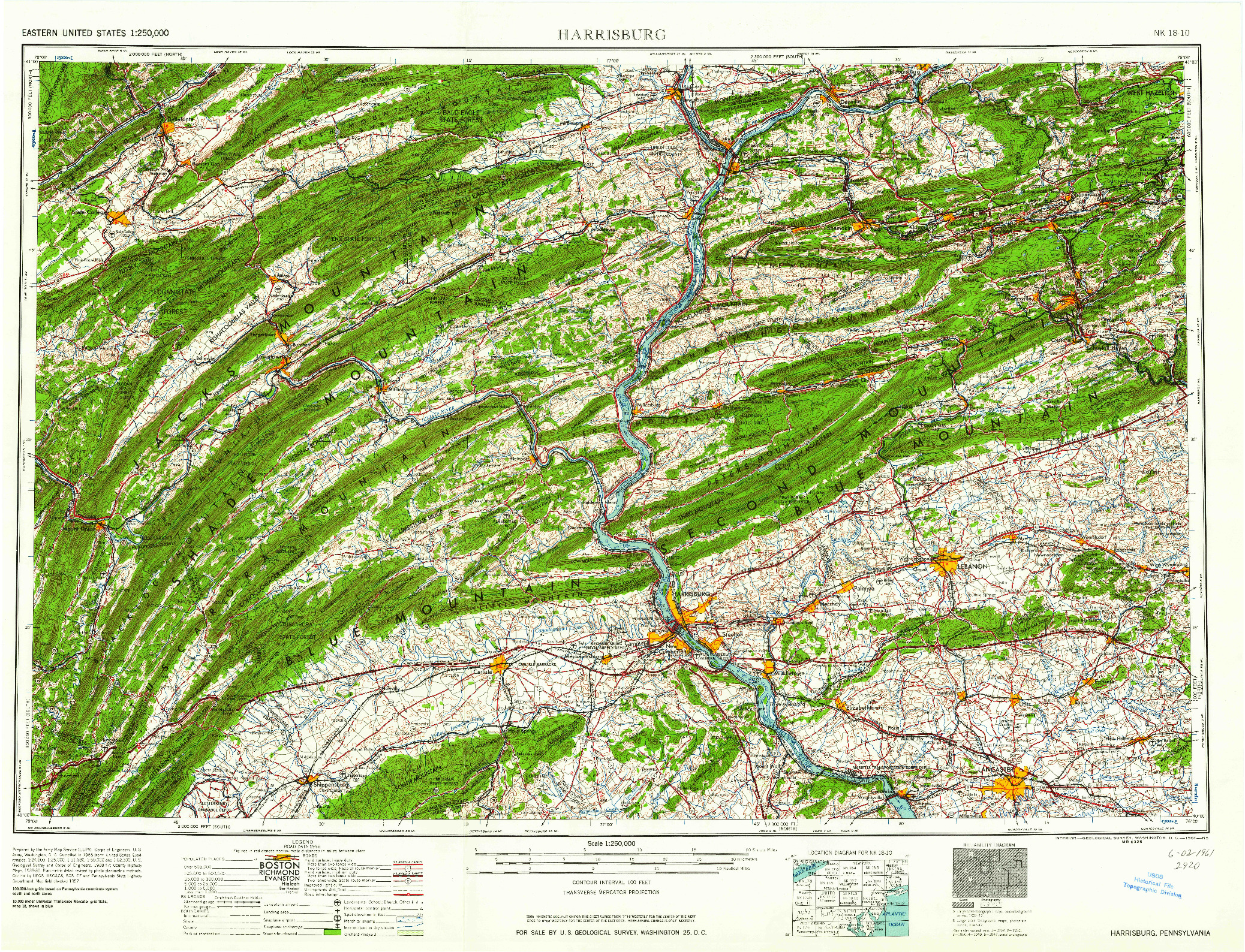 USGS 1:250000-SCALE QUADRANGLE FOR HARRISBURG, PA 1961